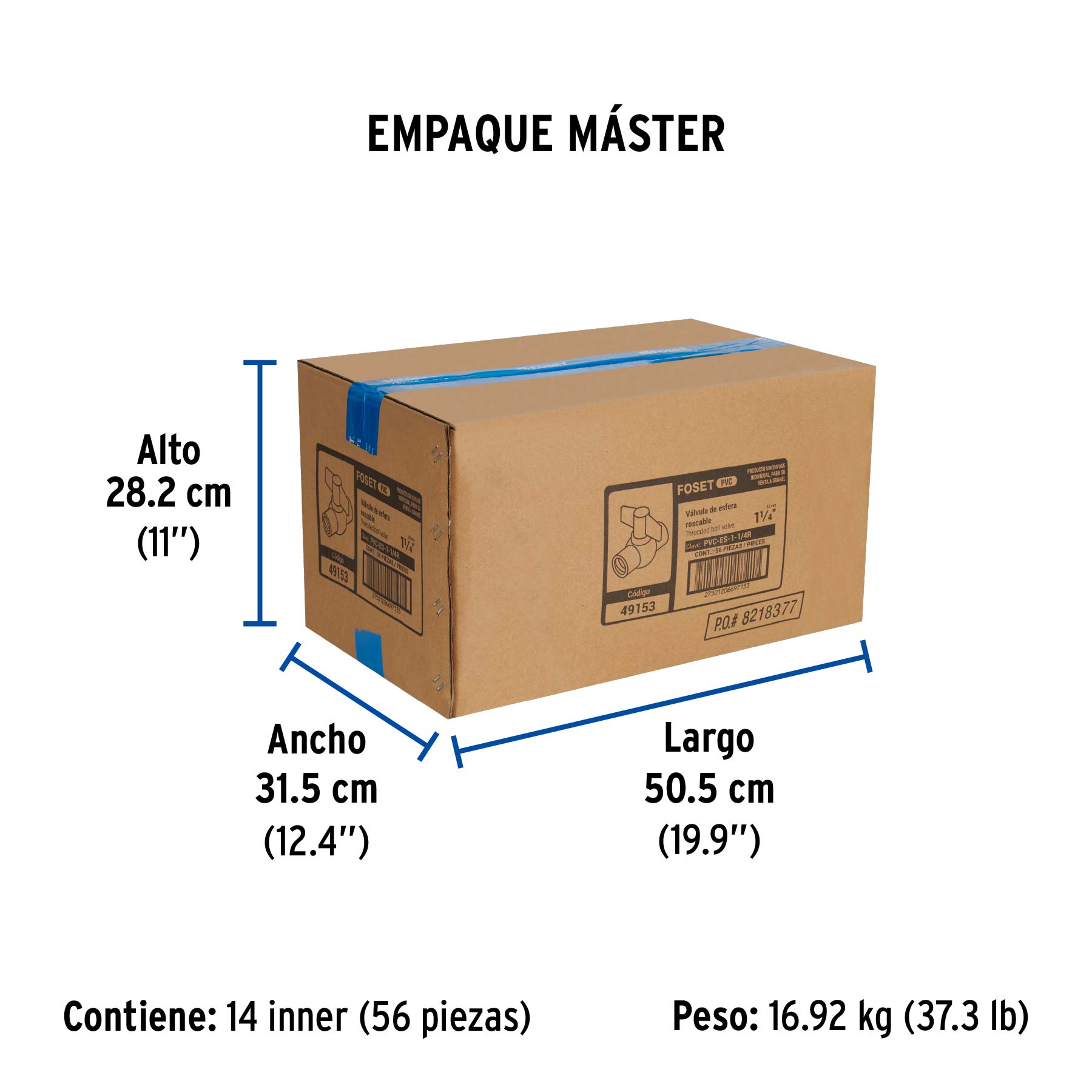 Válvula esfera de PVC 1-1/4" roscable, FOSET - Empaque