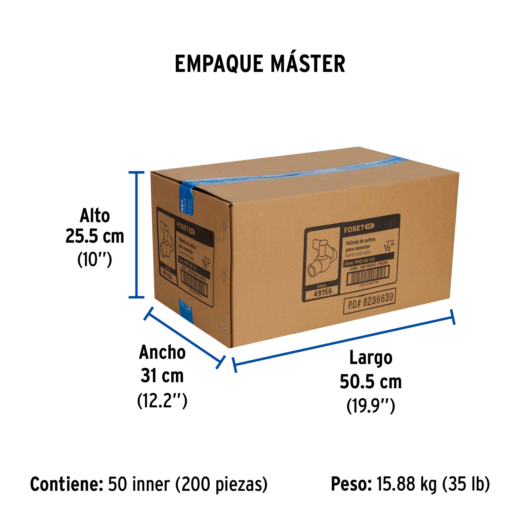 Válvula de esfera de PVC 1/2"para cementar, FOSET - Empaque