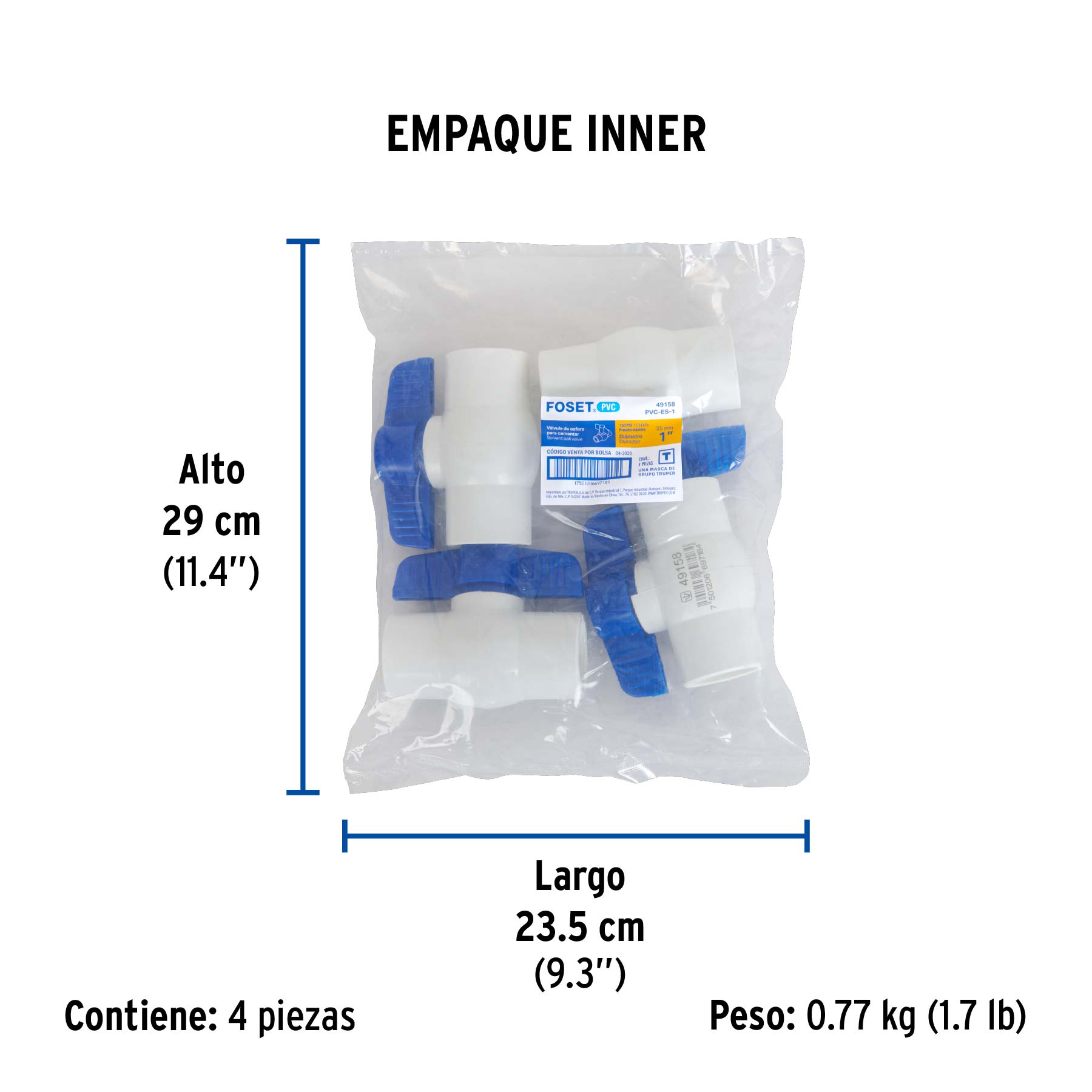 Válvula de esfera de PVC 1" para cementar, FOSET - Empaque