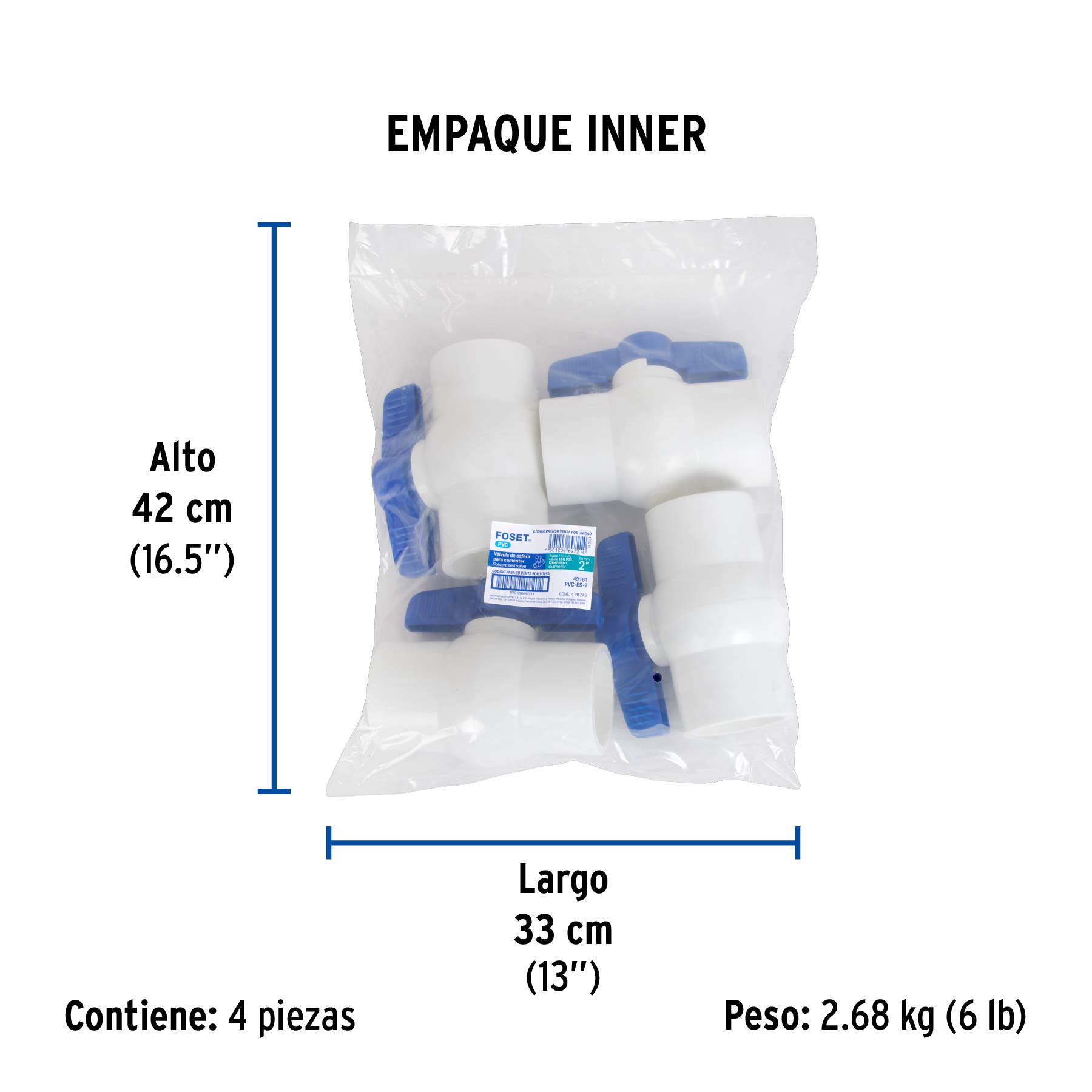 Válvula de esfera de PVC 2" para cementar, FOSET - Empaque