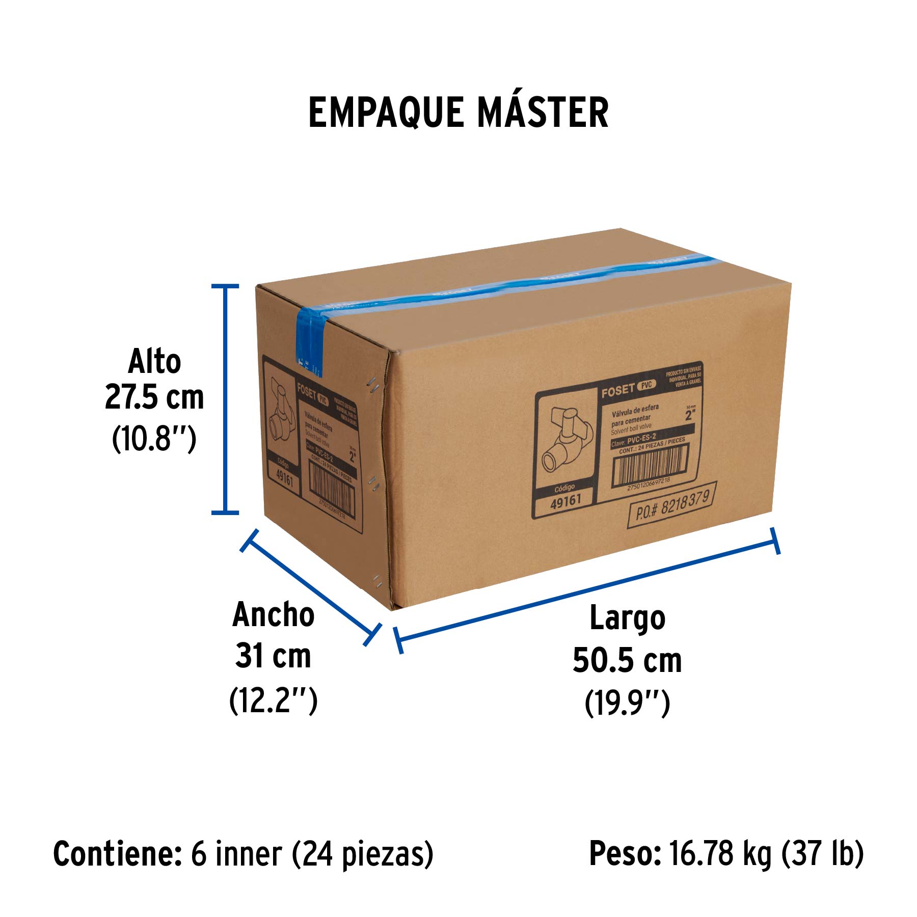 Válvula de esfera de PVC 2" para cementar, FOSET - Empaque