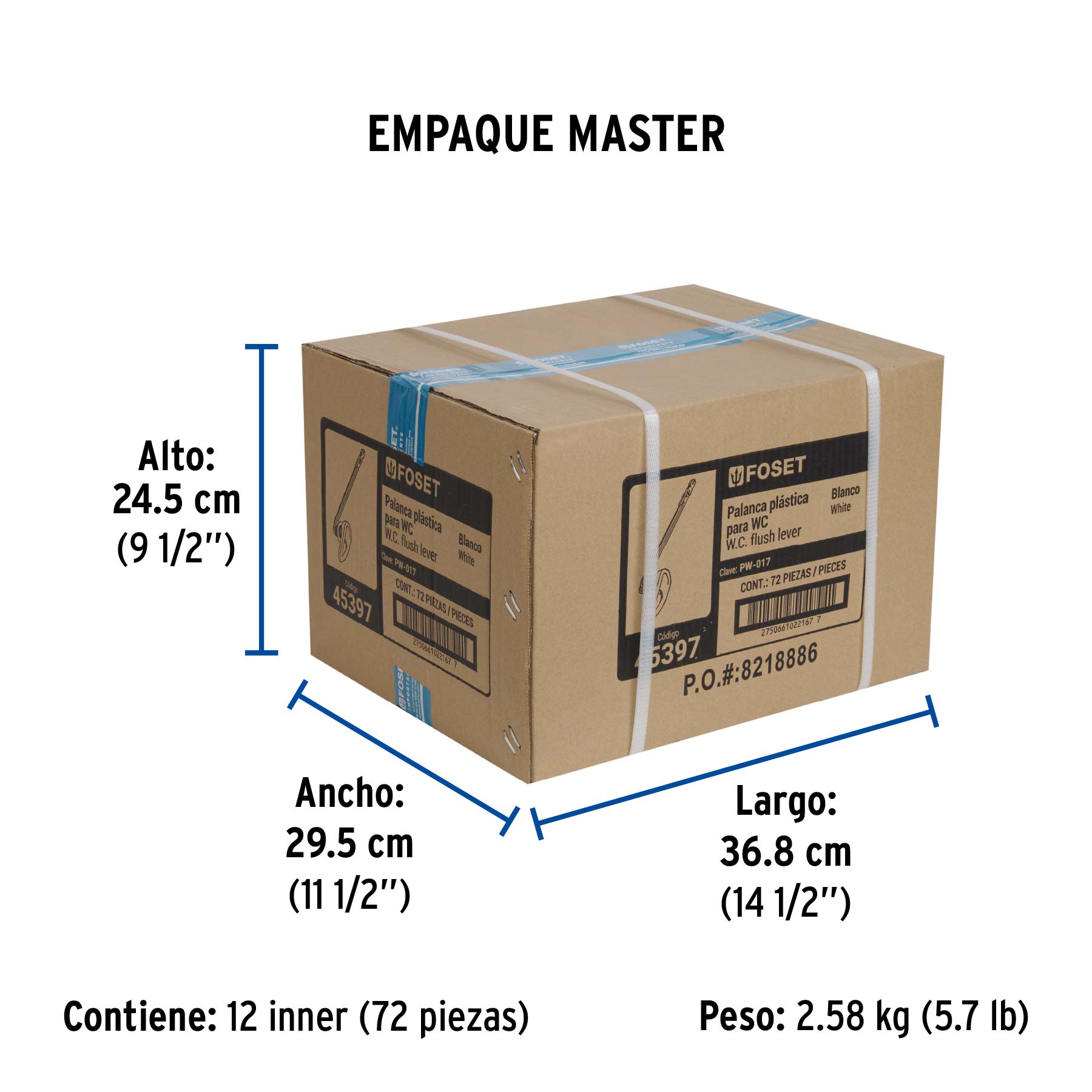 Palanca frontal plástica blanca para WC, FOSET - Empaque