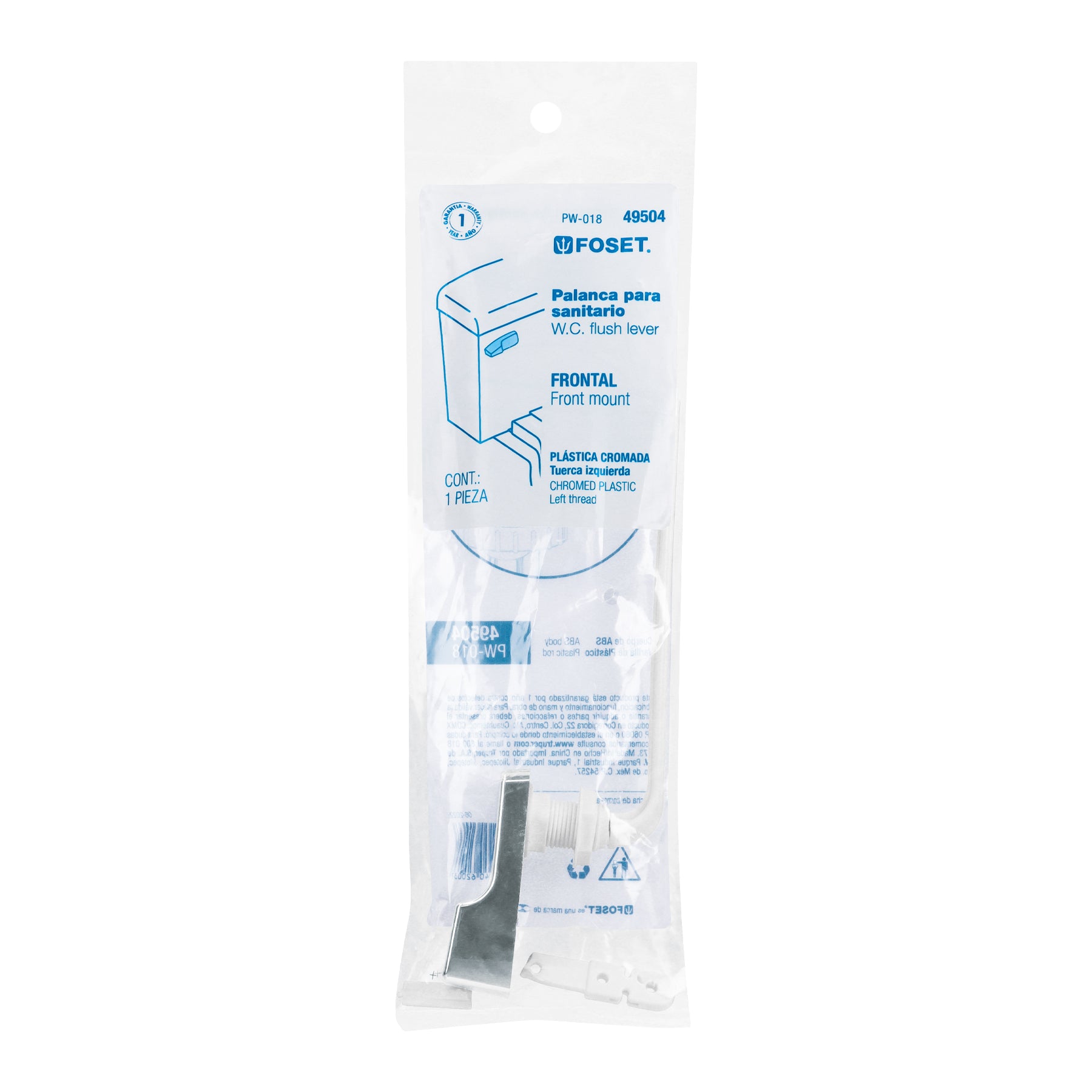 Palanca frontal plástica cromada para WC, FOSET