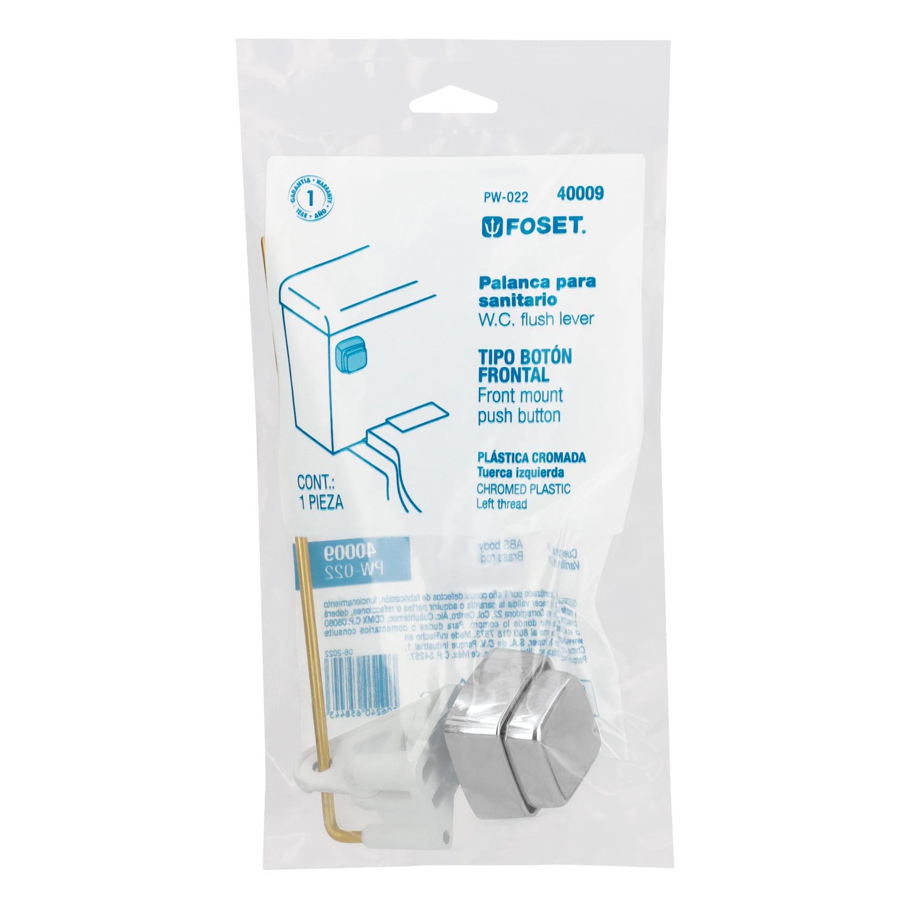 Botón frontal plástico cromado para WC, FOSET