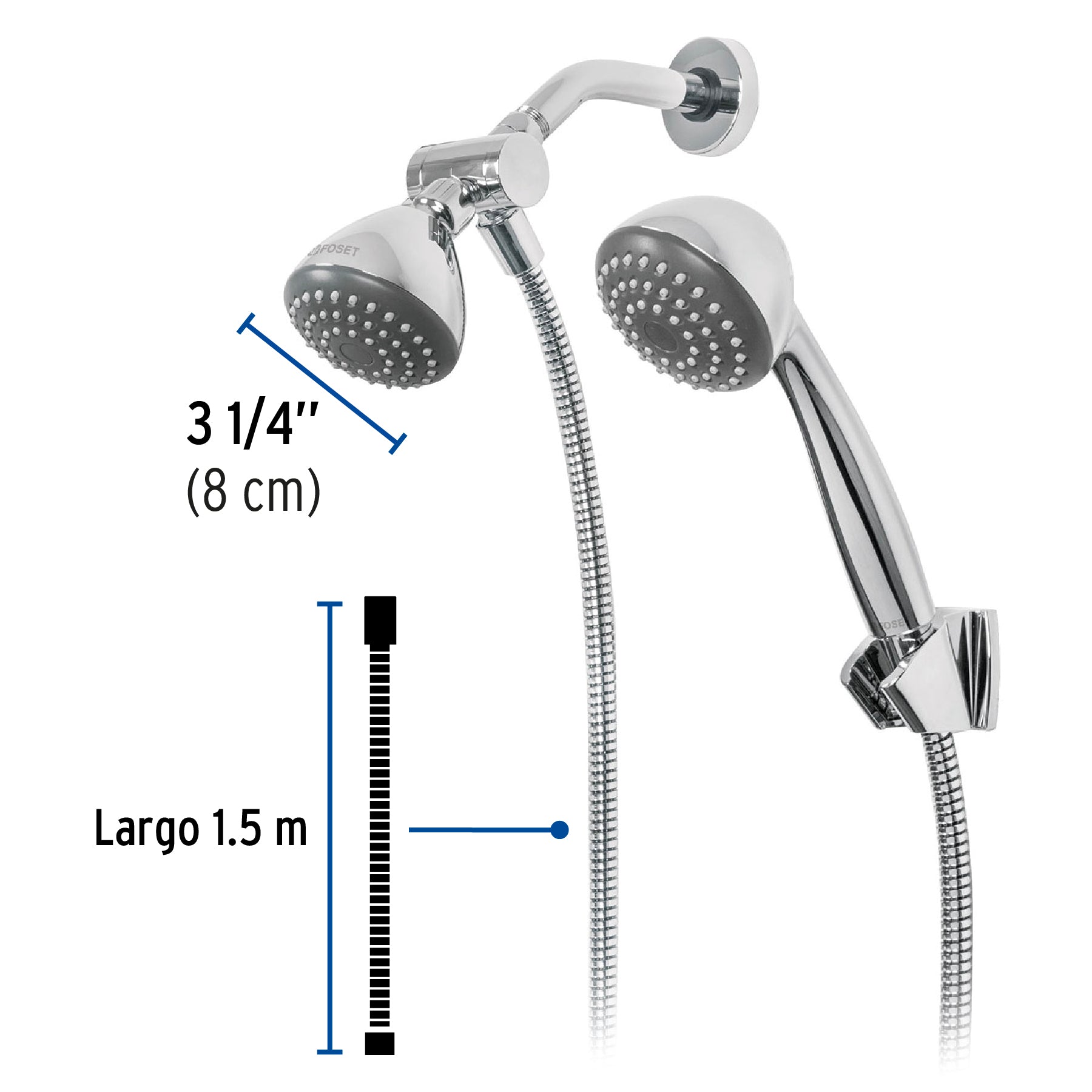 Regadera doble fija y teléfono 3-1/4", ABS, cromo, AERO