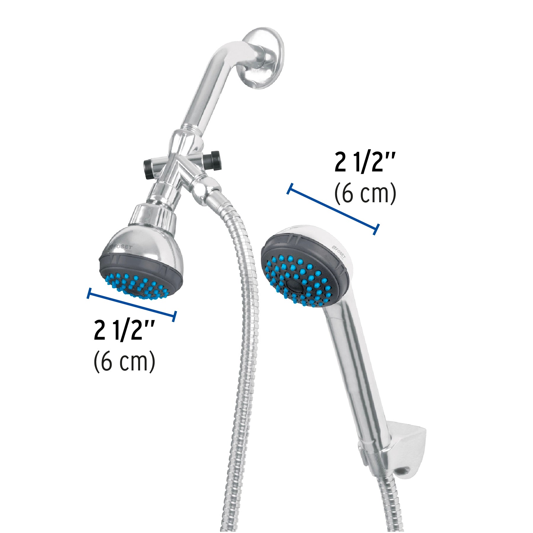 Regadera 2-1/2" con extensión tipo teléfono, FOSET BASIC