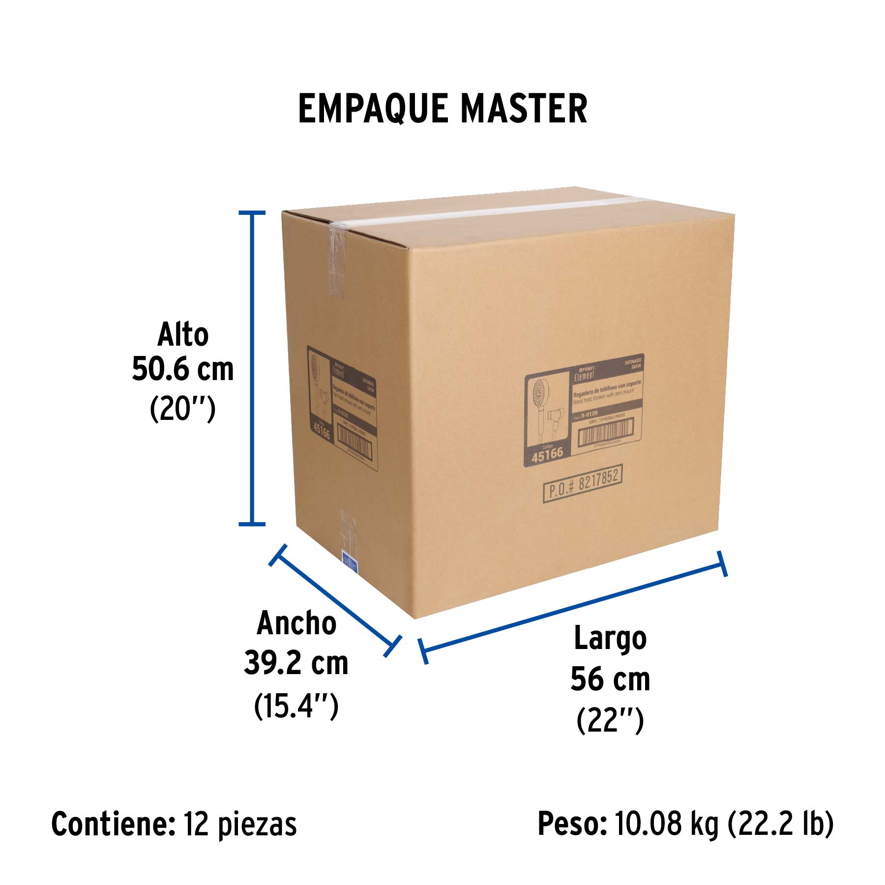 Regadera satín de teléfono 4" con soporte, FOSET ELEMENT - Empaque