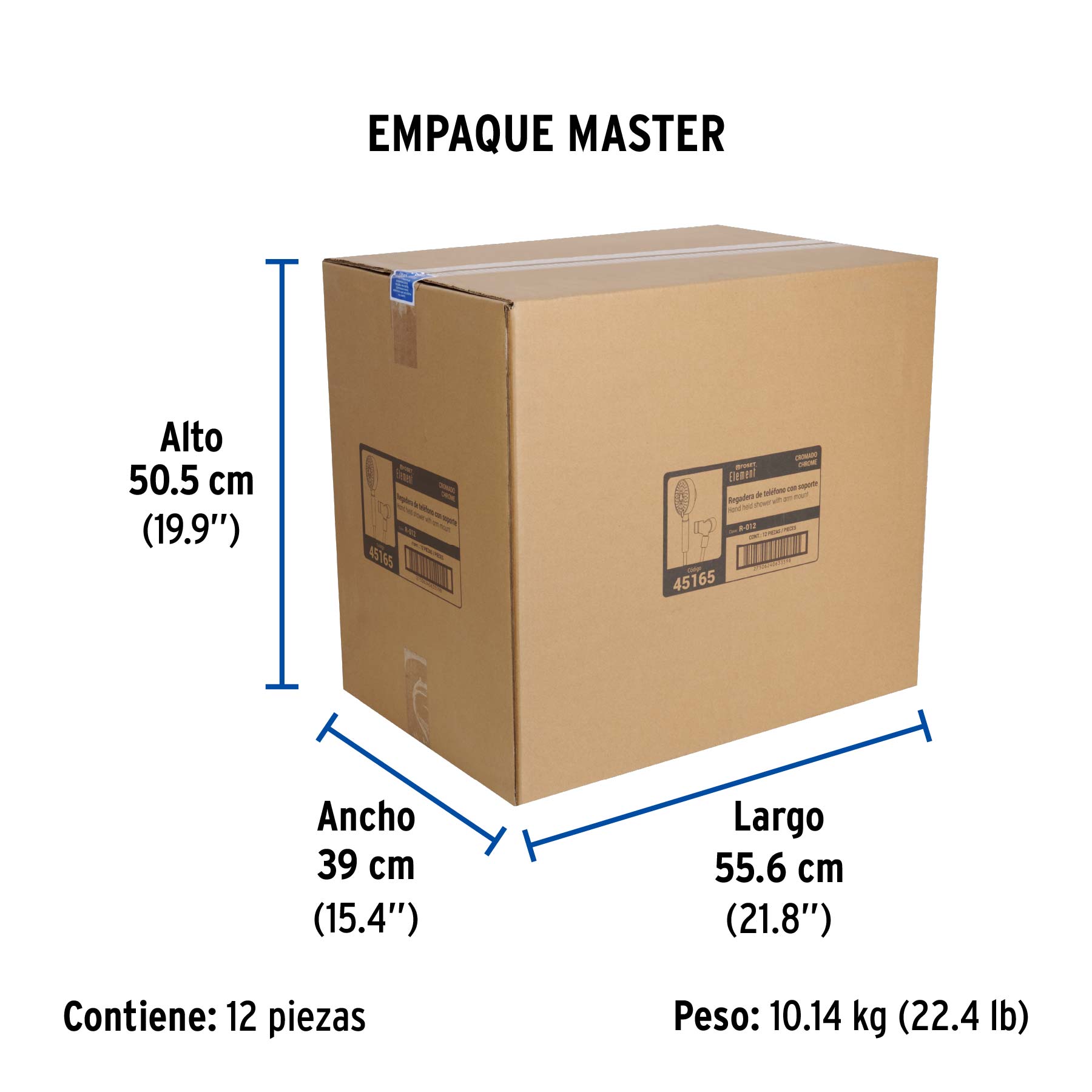 Regadera cromo de teléfono 4" con soporte, FOSET ELEMENT - Empaque