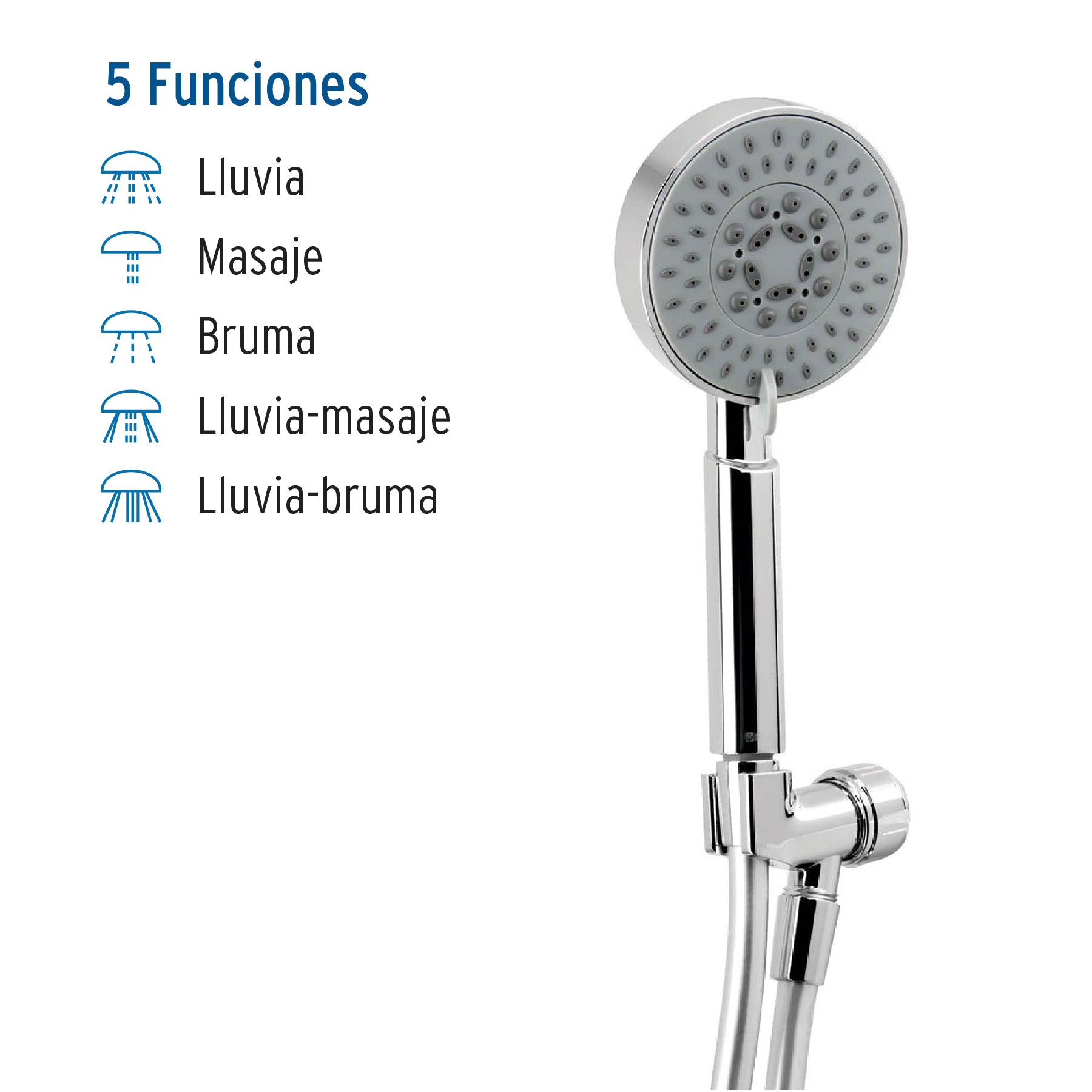 Regadera cromo de teléfono 4" con soporte, FOSET ELEMENT