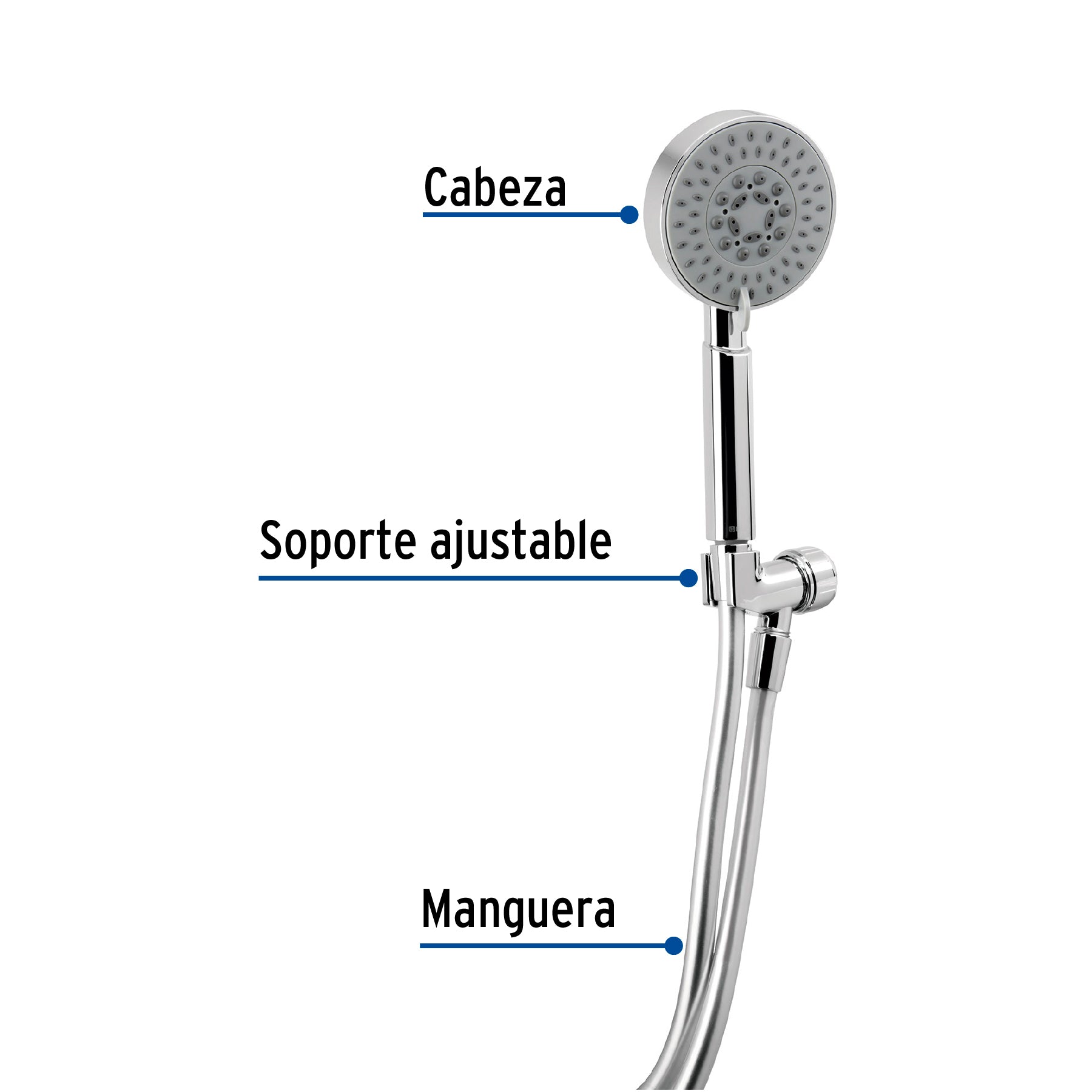 Regadera cromo de teléfono 4" con soporte, FOSET ELEMENT