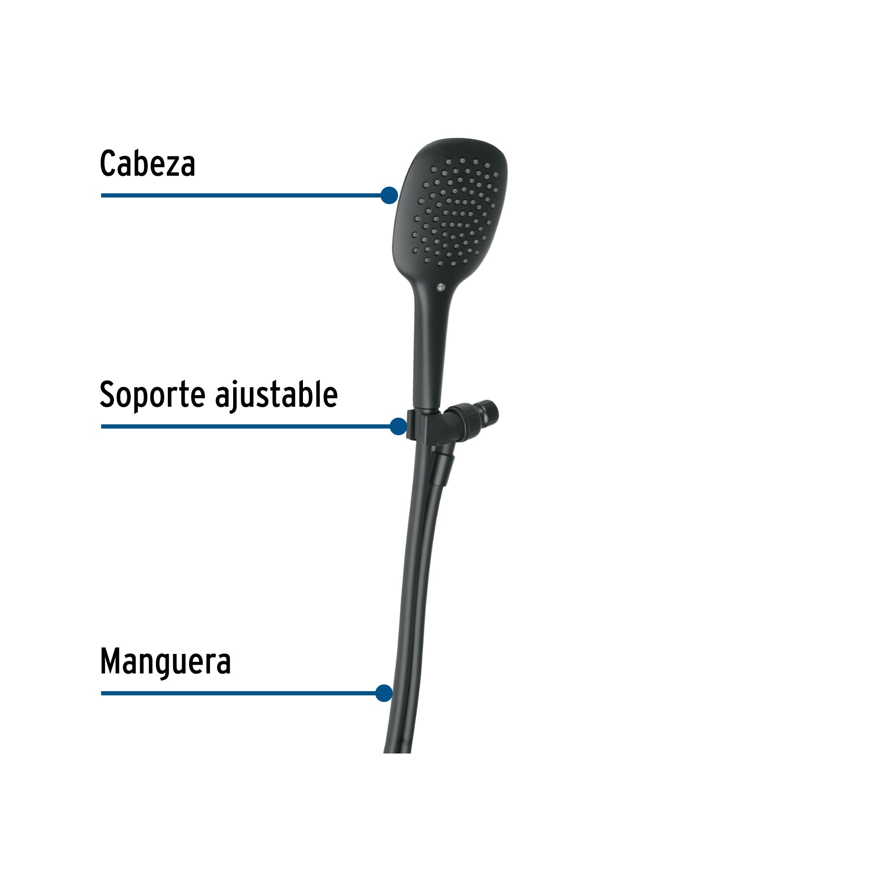Regadera de teléfono con soporte, negro, FOSET RIVIERA