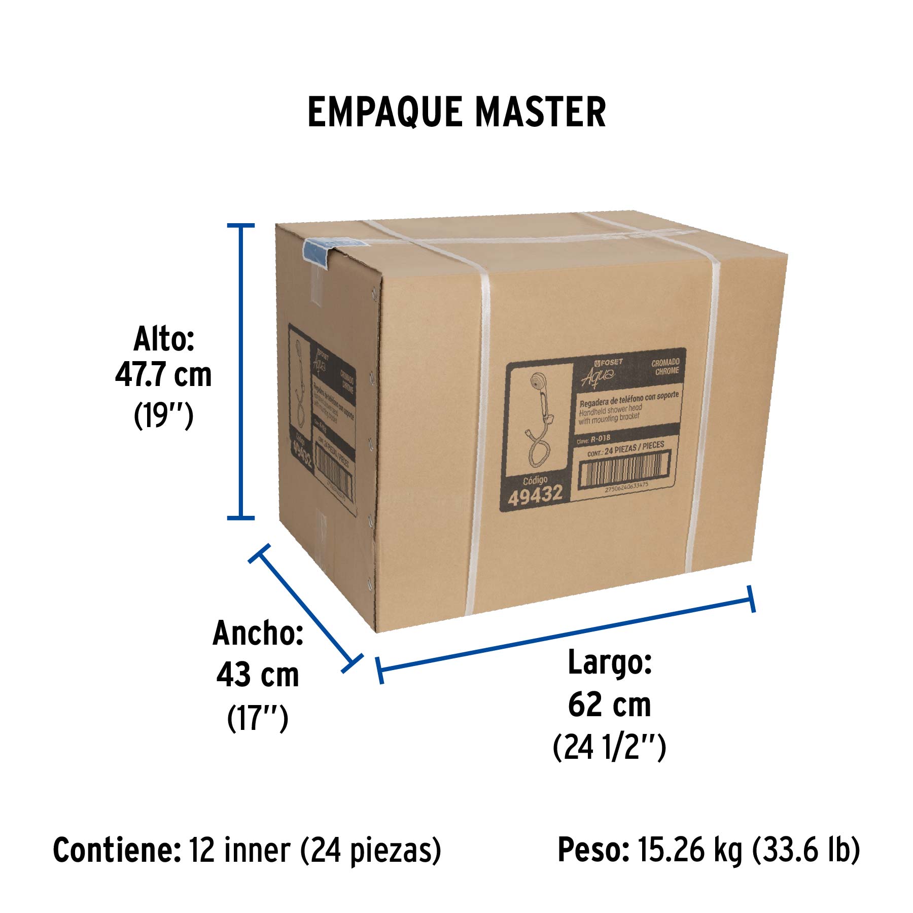 Regadera de teléfono 3-1/4", 5 funciones, con soporte, AQUA - Empaque