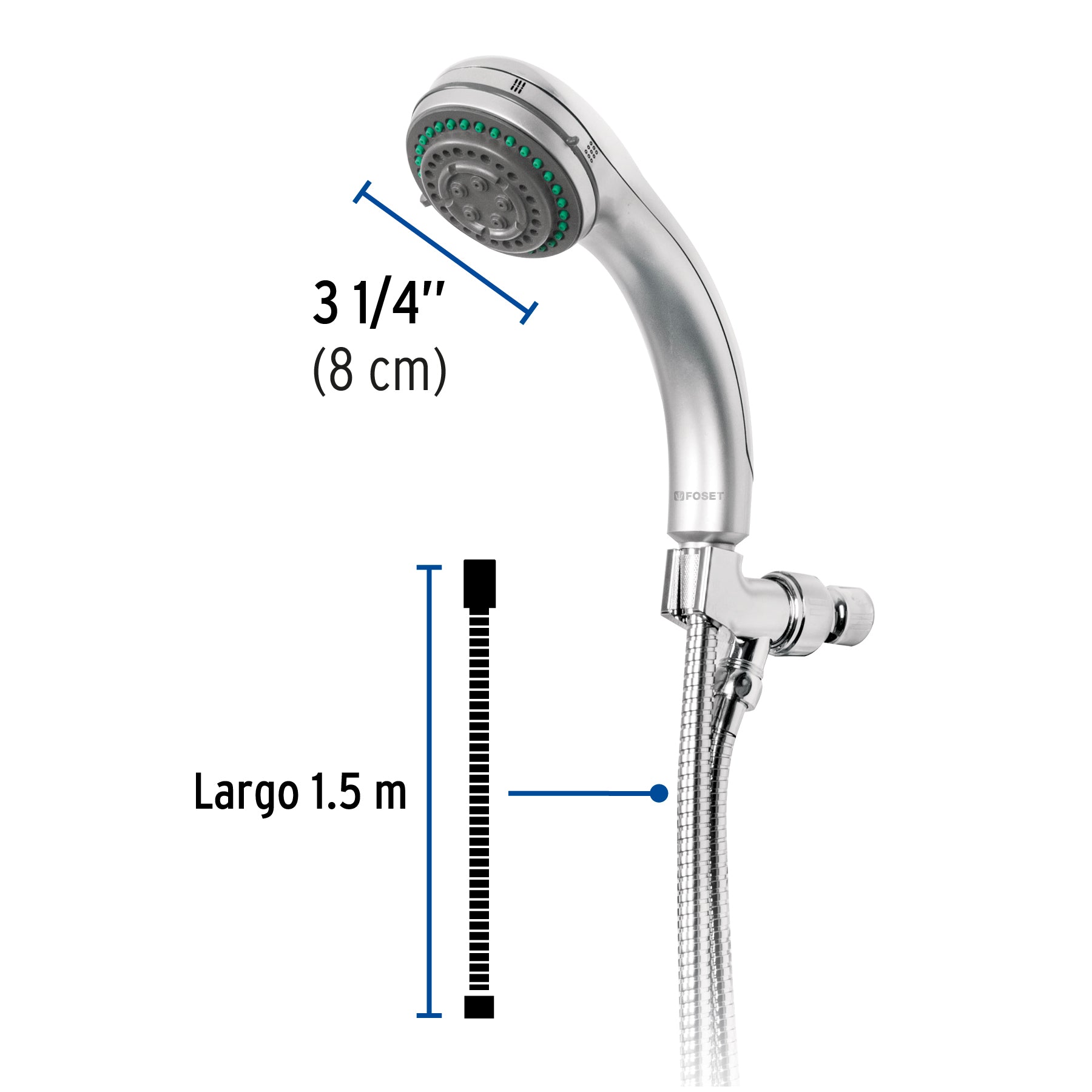 Regadera de teléfono 3-1/4", 5 funciones, con soporte, AQUA