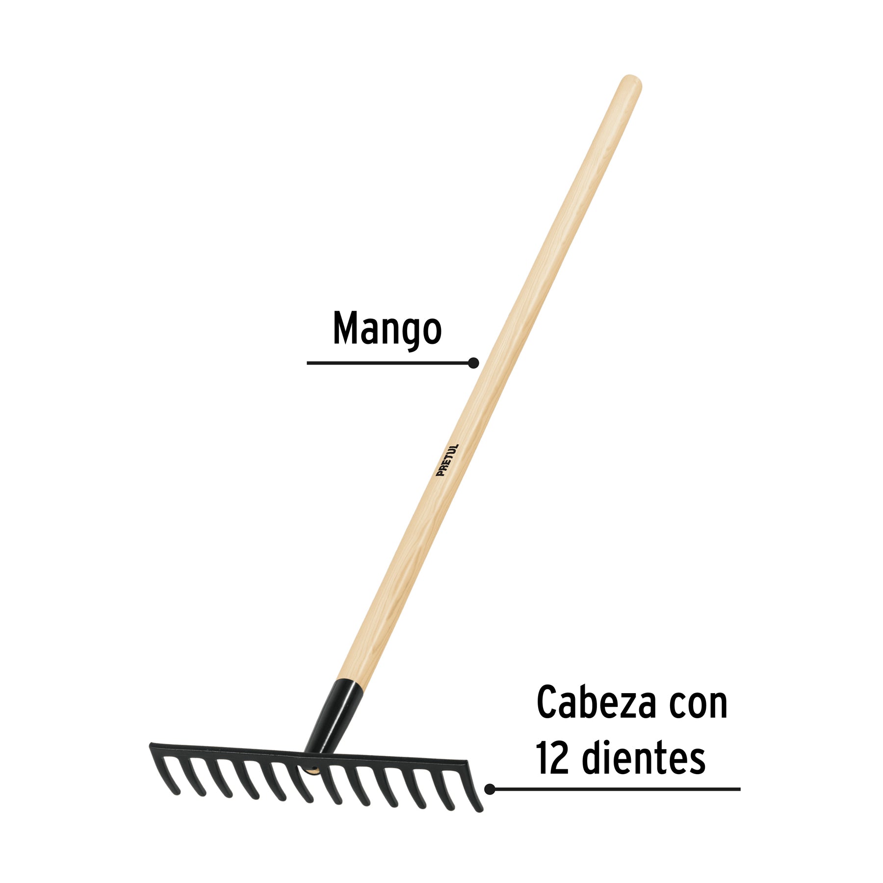 Rastrillo recto de 12 dientes, mango de 48", PRETUL