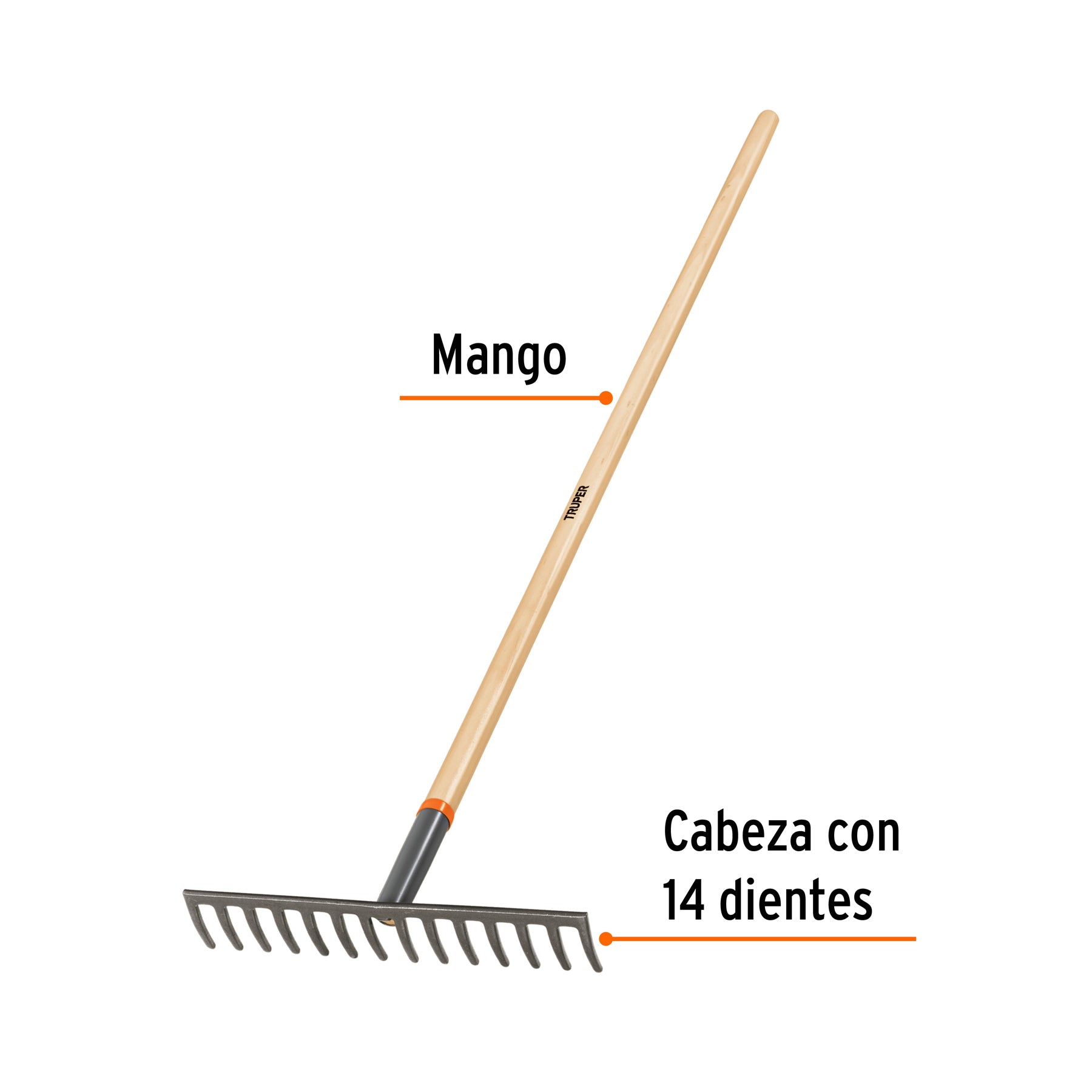 Rastrillo recto de 14 dientes, mango de 54", TRUPER