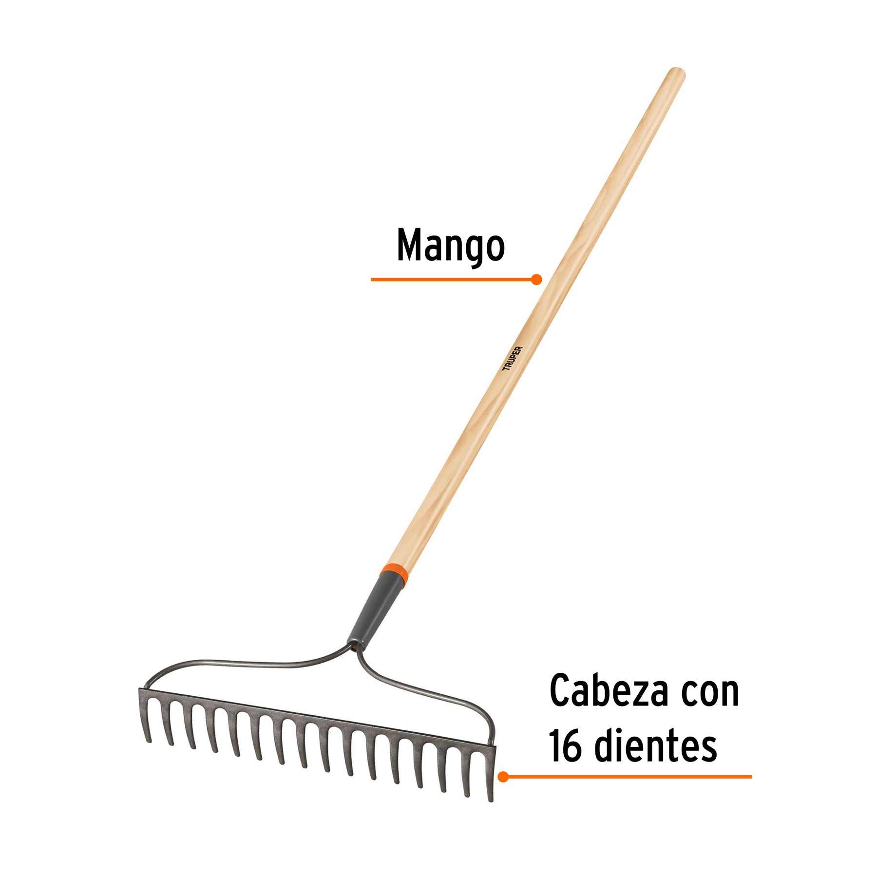 Rastrillo jardinero Classic, 16 dientes, mango 54", TRUPER