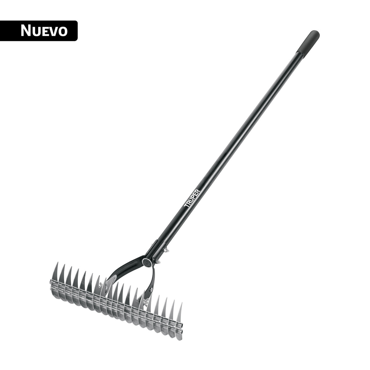 Rastrillo aireador de 19 dientes, mango 54", fibra vidrio