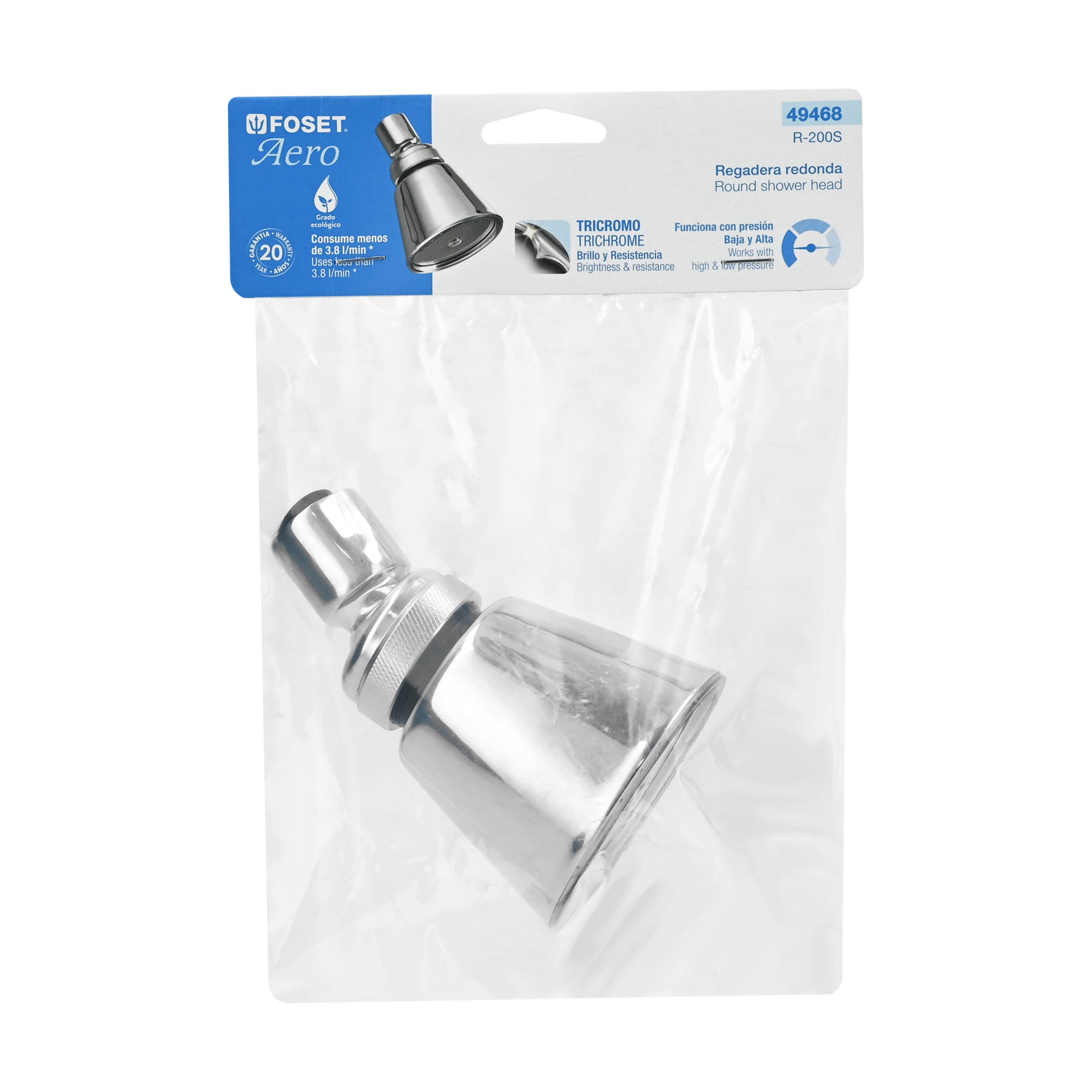 Regadera redonda 2-3/4", latón, sin brazo, cromo, AERO