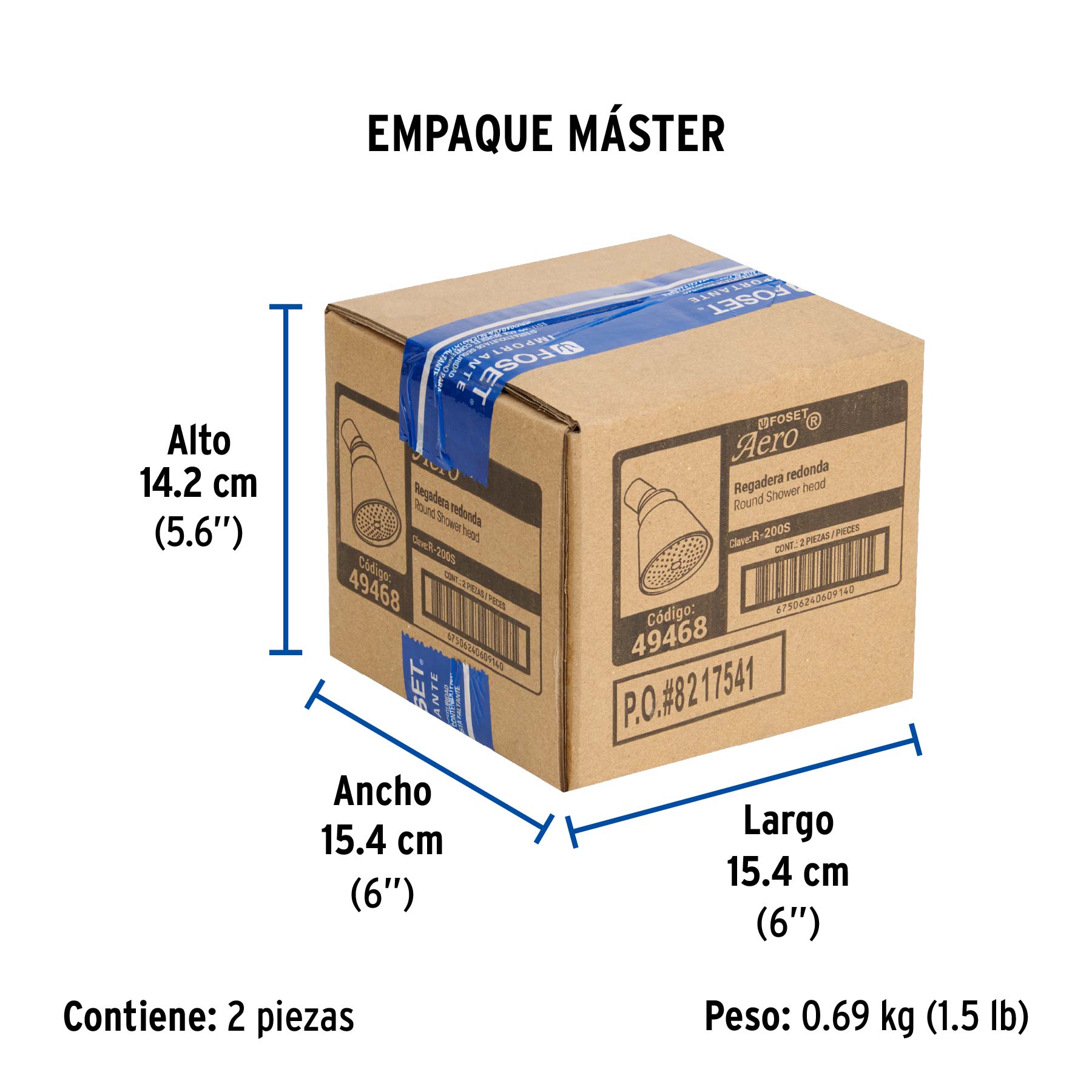 Regadera redonda 2-3/4", latón, sin brazo, cromo, AERO - Empaque