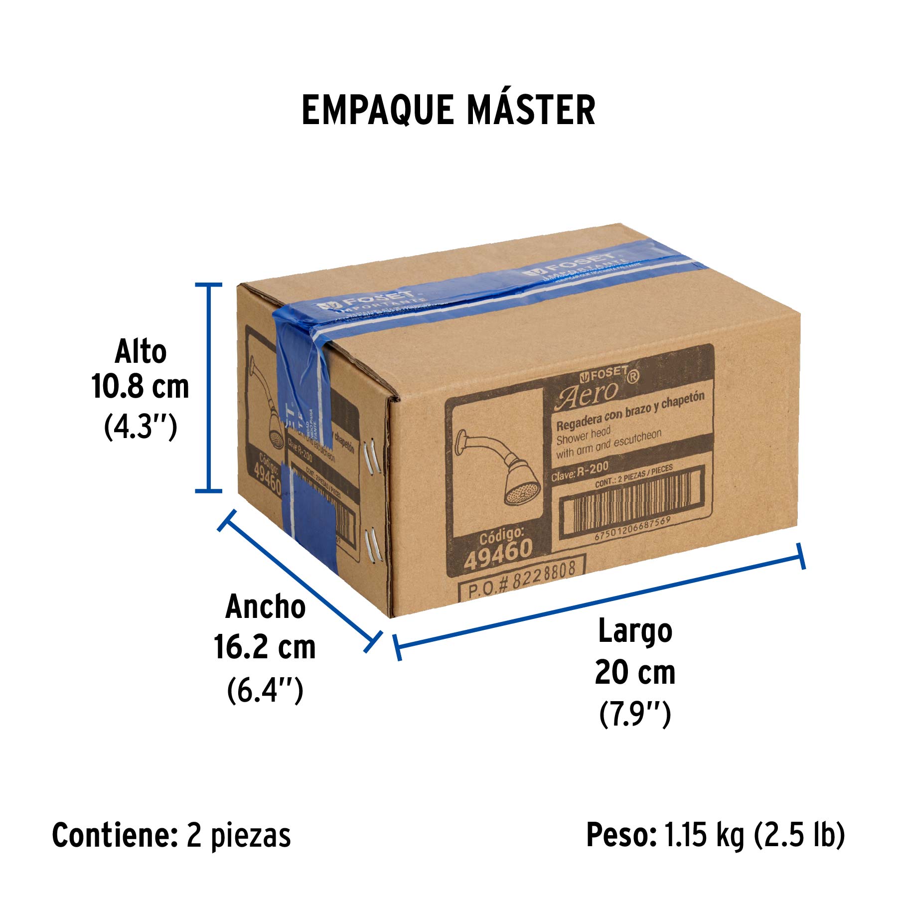 Regadera redonda 2-3/4",latón, c/brazo y chapeton,cromo,AERO - Empaque
