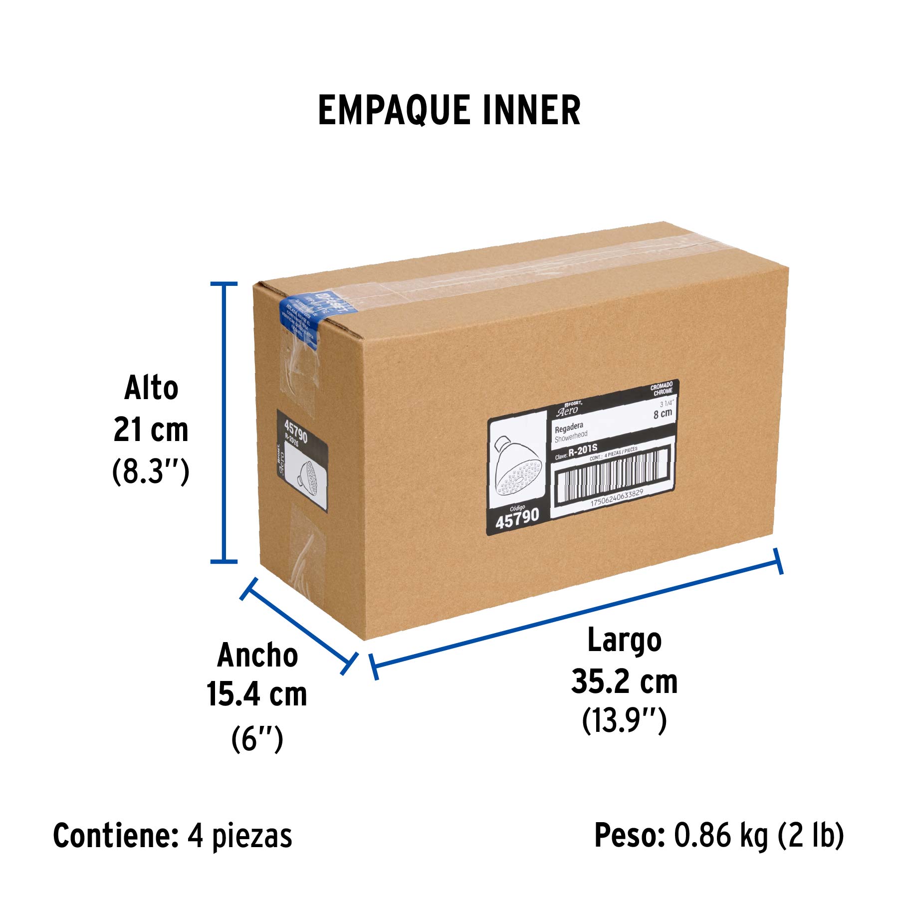 Regadera redonda 3-1/4", ABS, sin brazo, cromo, AERO - Empaque