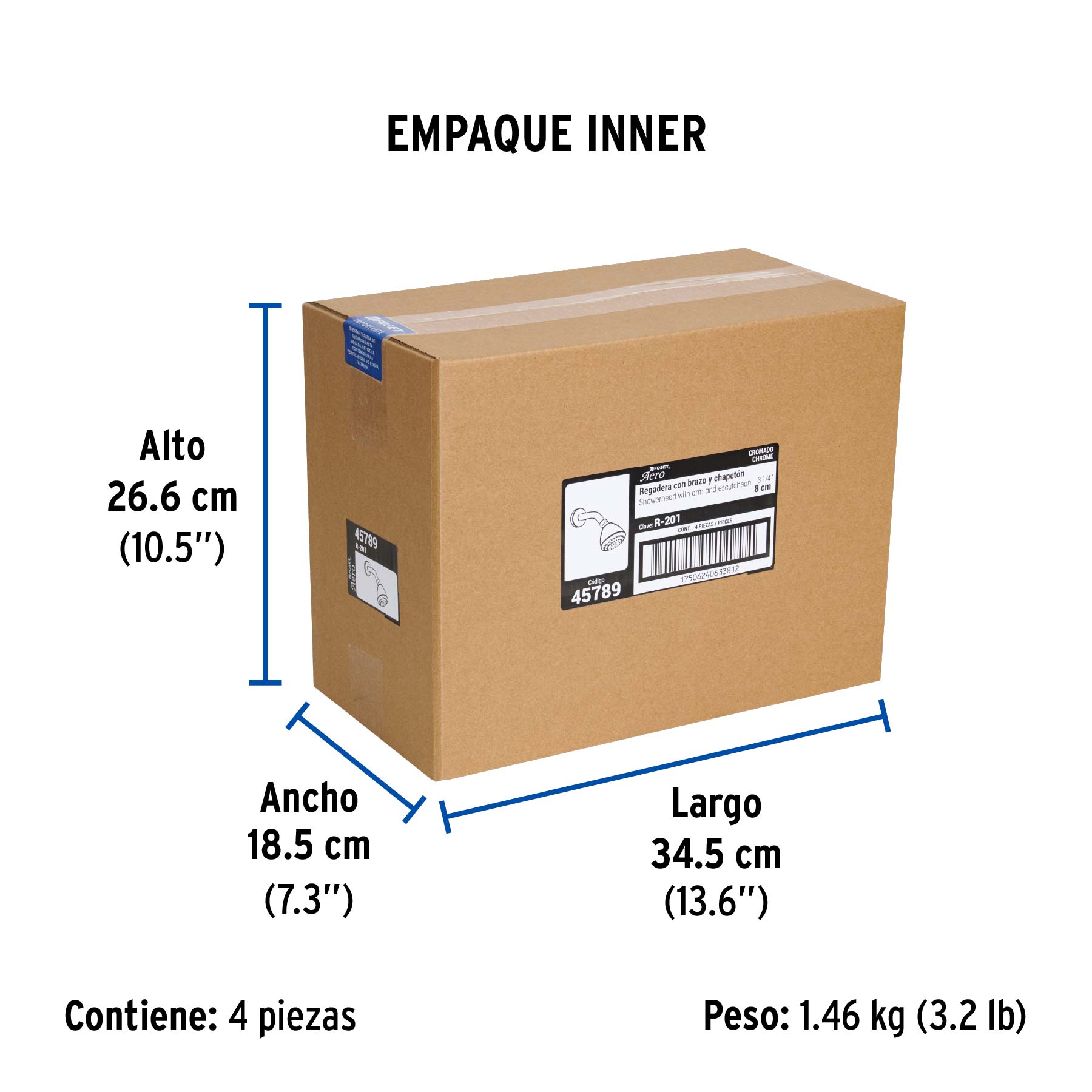 Regadera redonda 3-1/4", ABS,c/brazo y chapetón, cromo, AERO - Empaque