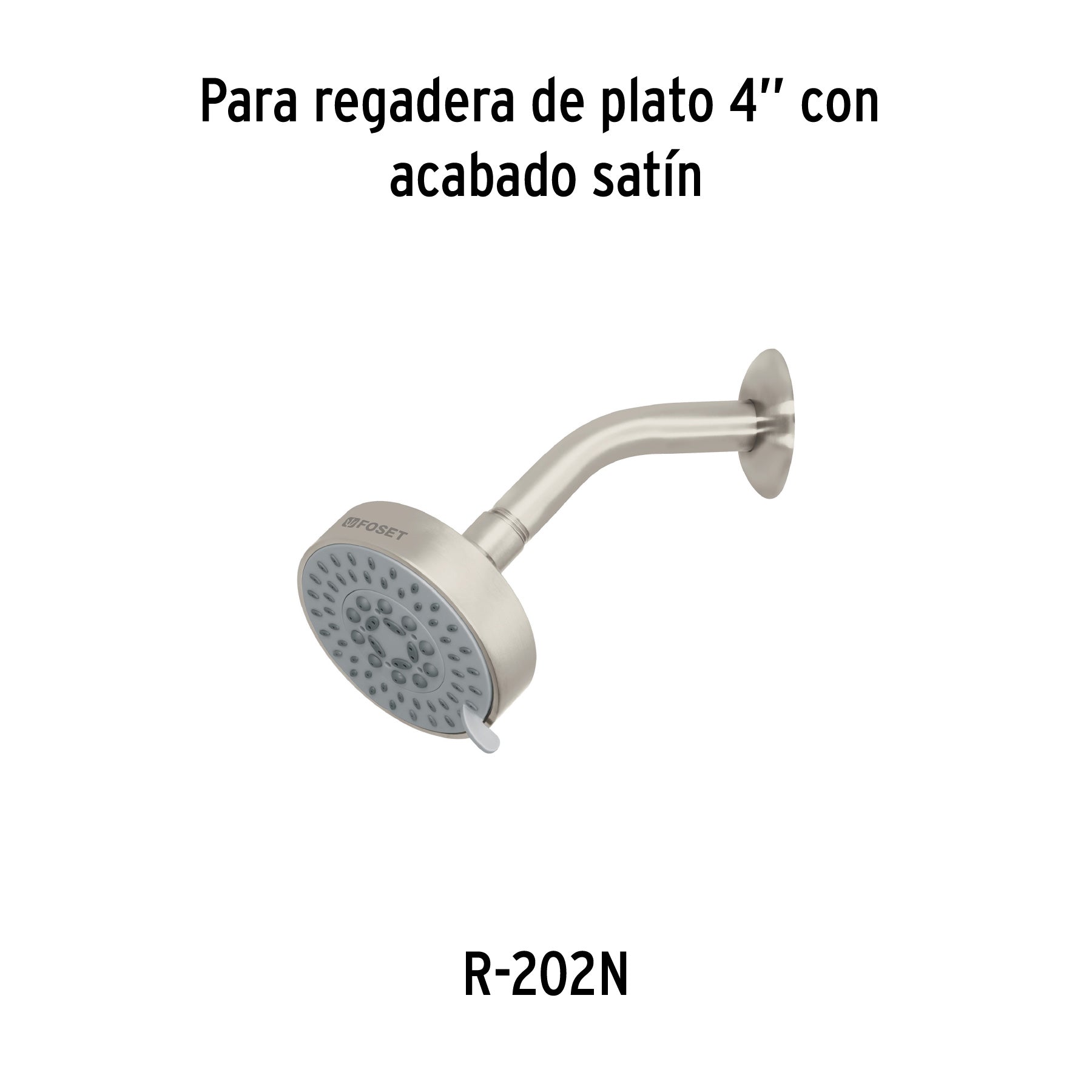 Regadera satín 4"con 5 funciones, sin brazo, FOSET ELEMENT