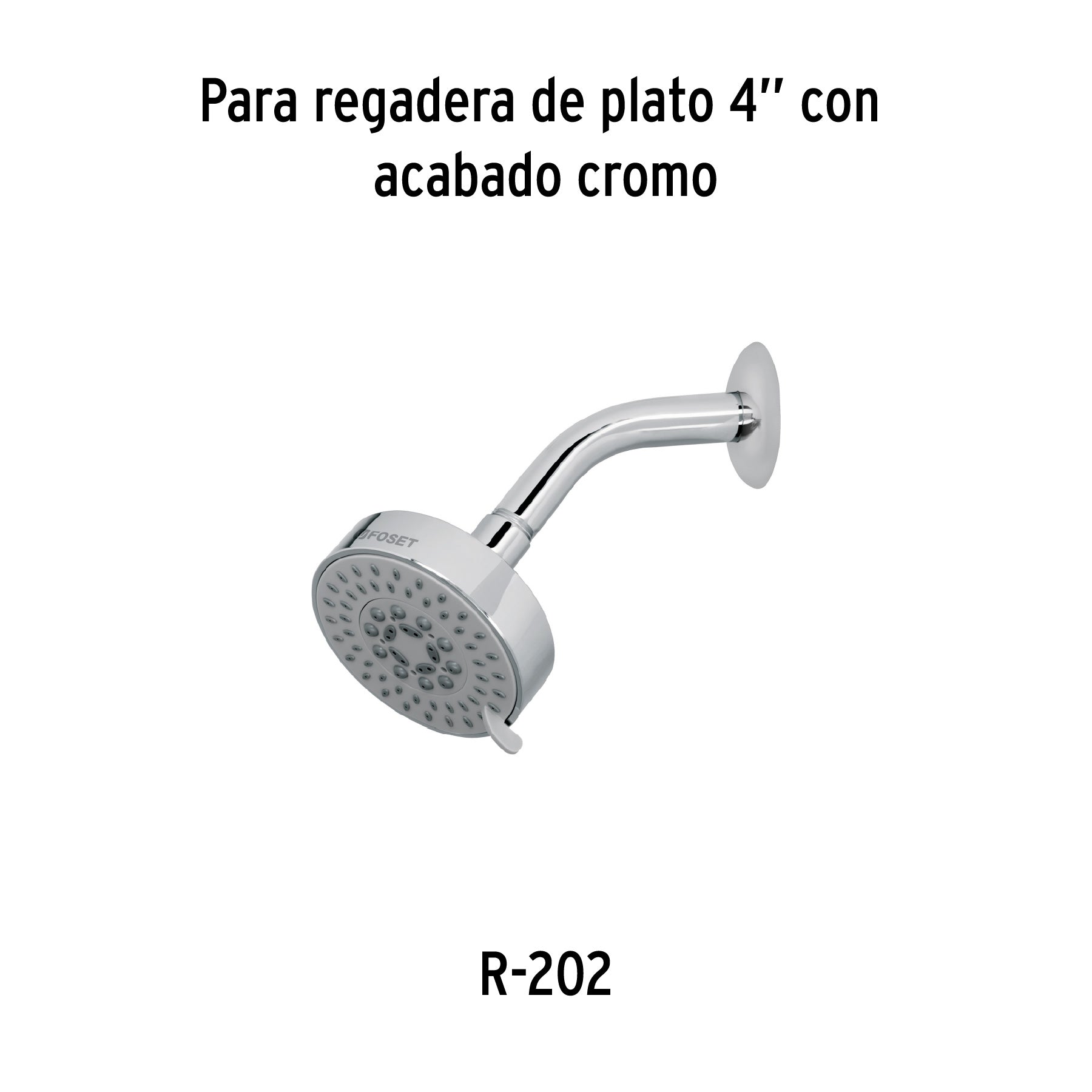 Regadera cromo 4"con 5 funciones, sin brazo, FOSET ELEMENT