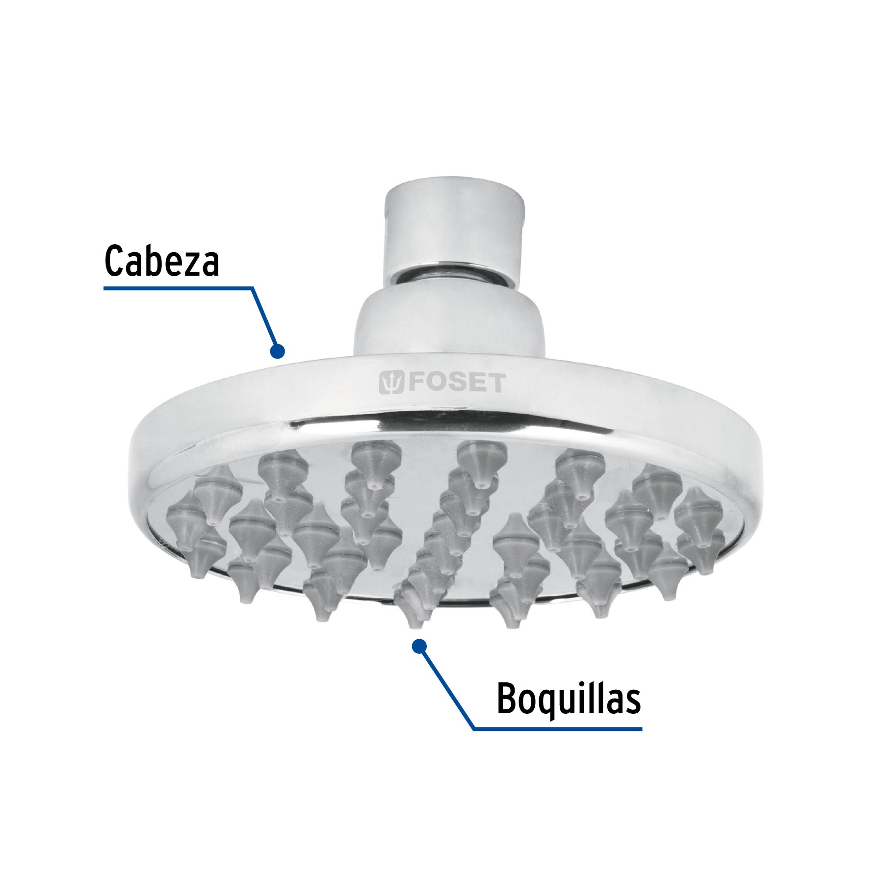 Regadera cromo 4" plato redondo, sin brazo, FOSET ELEMENT