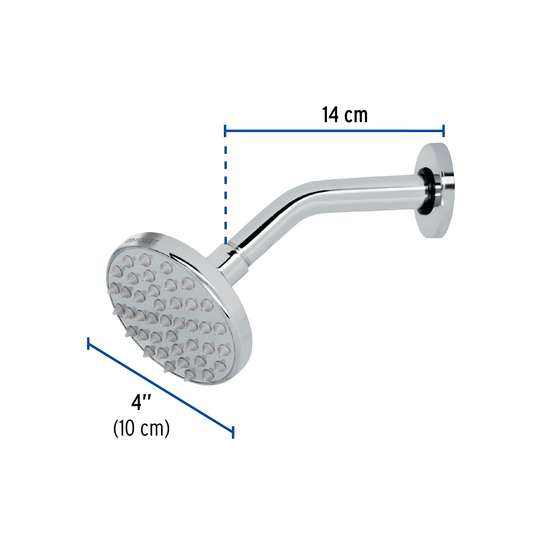 Regadera cromo 4" plato redondo, con brazo, FOSET ELEMENT