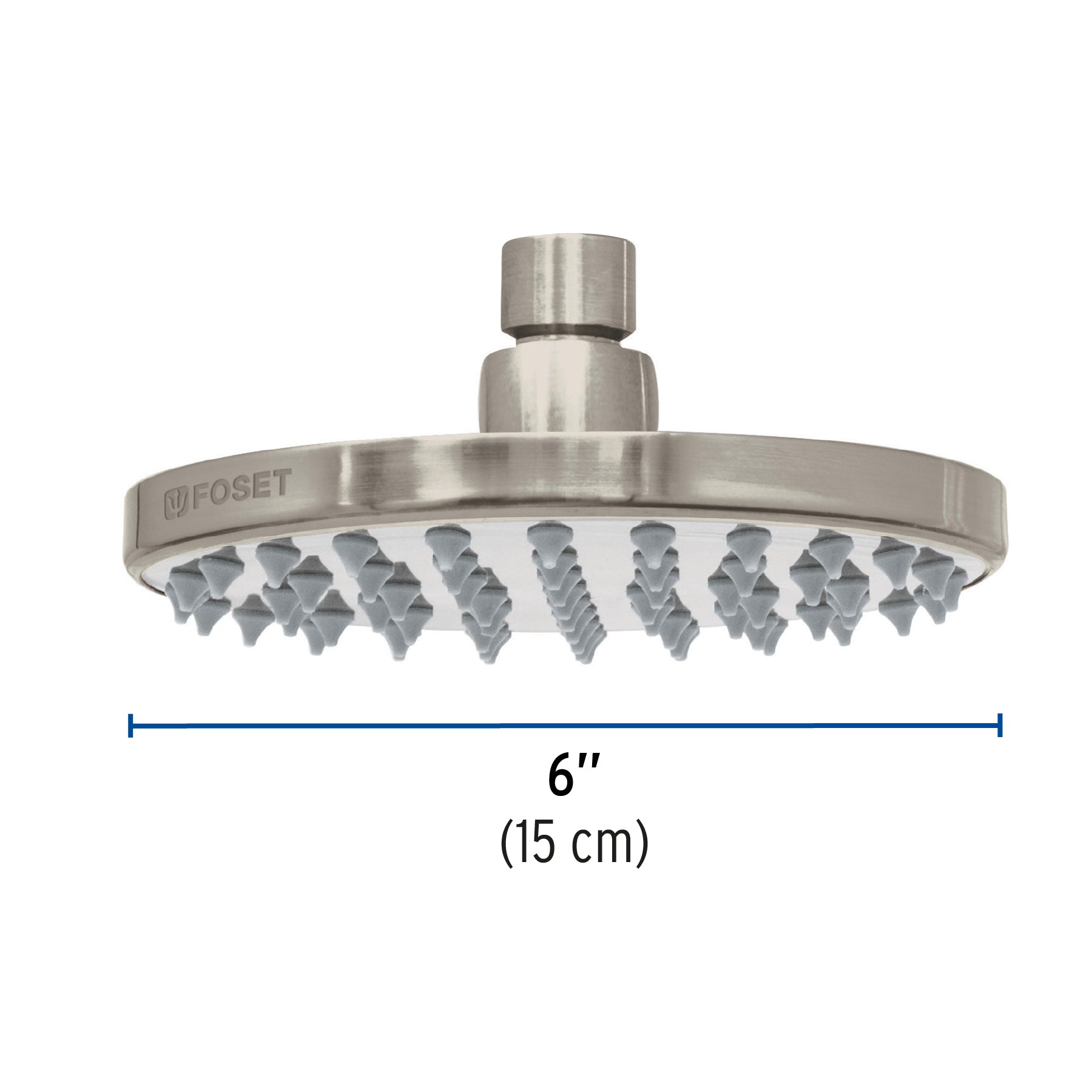 Regadera satín 6" plato redondo, sin brazo, FOSET ELEMENT
