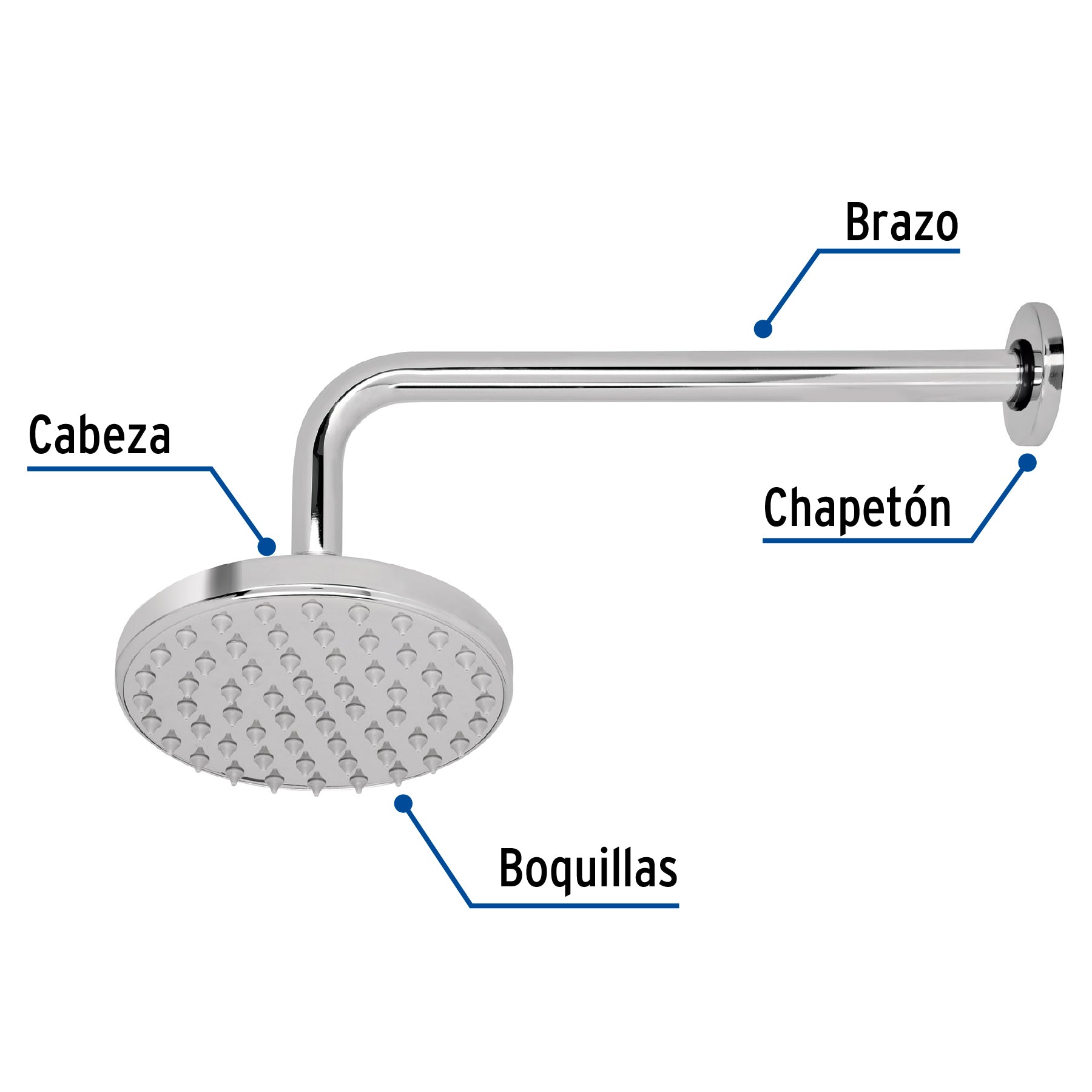 Regadera cromo 6" plato redondo, con brazo, FOSET ELEMENT