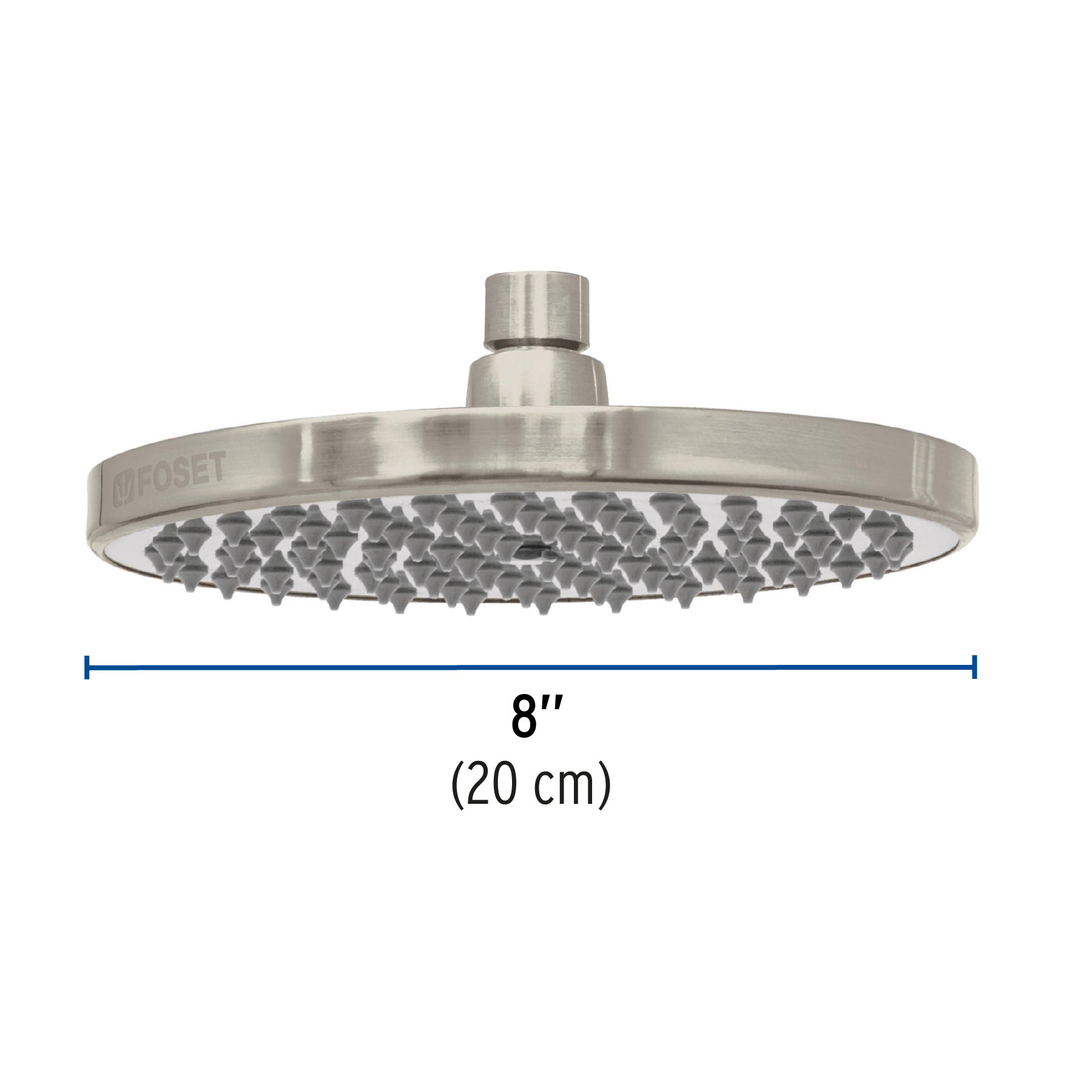 Regadera satín 8" plato redondo, sin brazo, FOSET ELEMENT