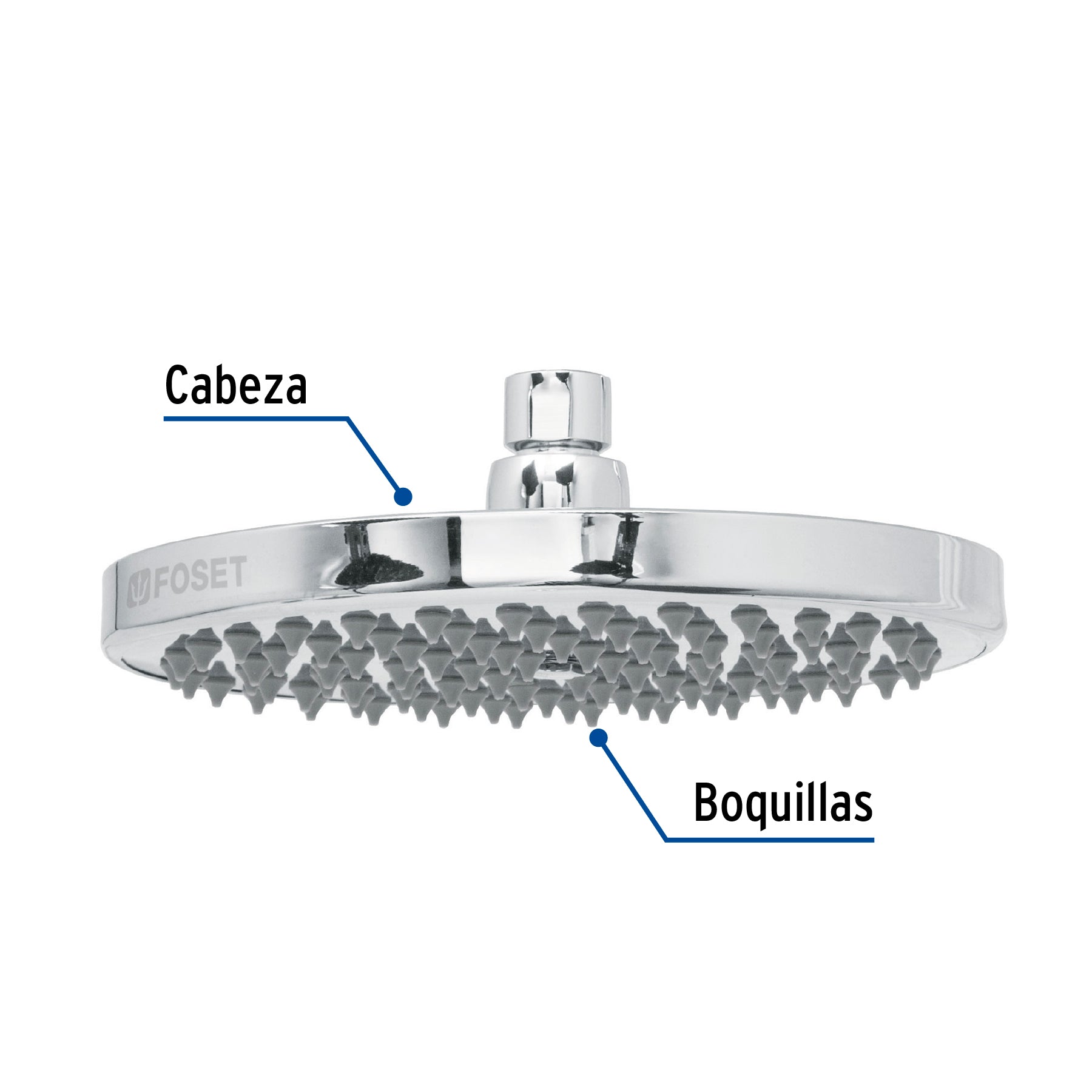 Regadera cromo 8" plato redondo, sin brazo, FOSET ELEMENT