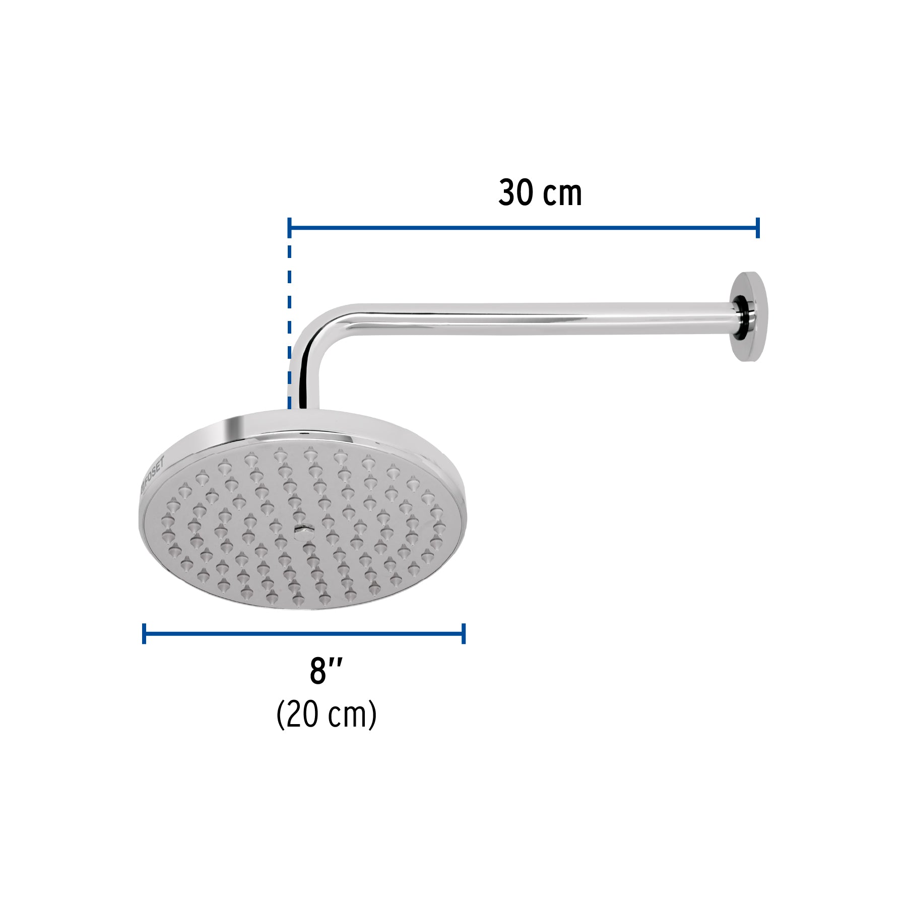 Regadera cromo 8" plato redondo, con brazo, FOSET ELEMENT