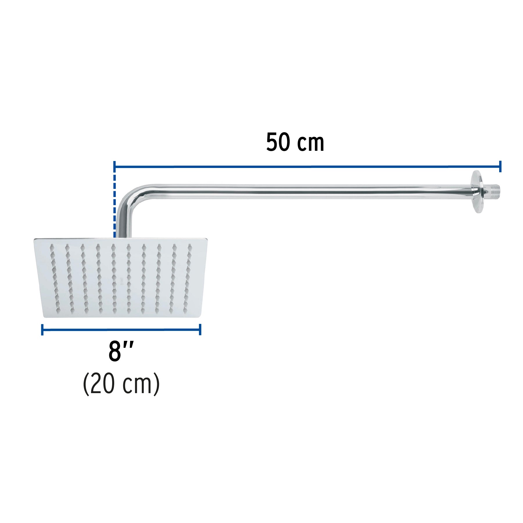 Regadera plato cuadrado 8" con brazo, cromo, FOSET RIVIERA