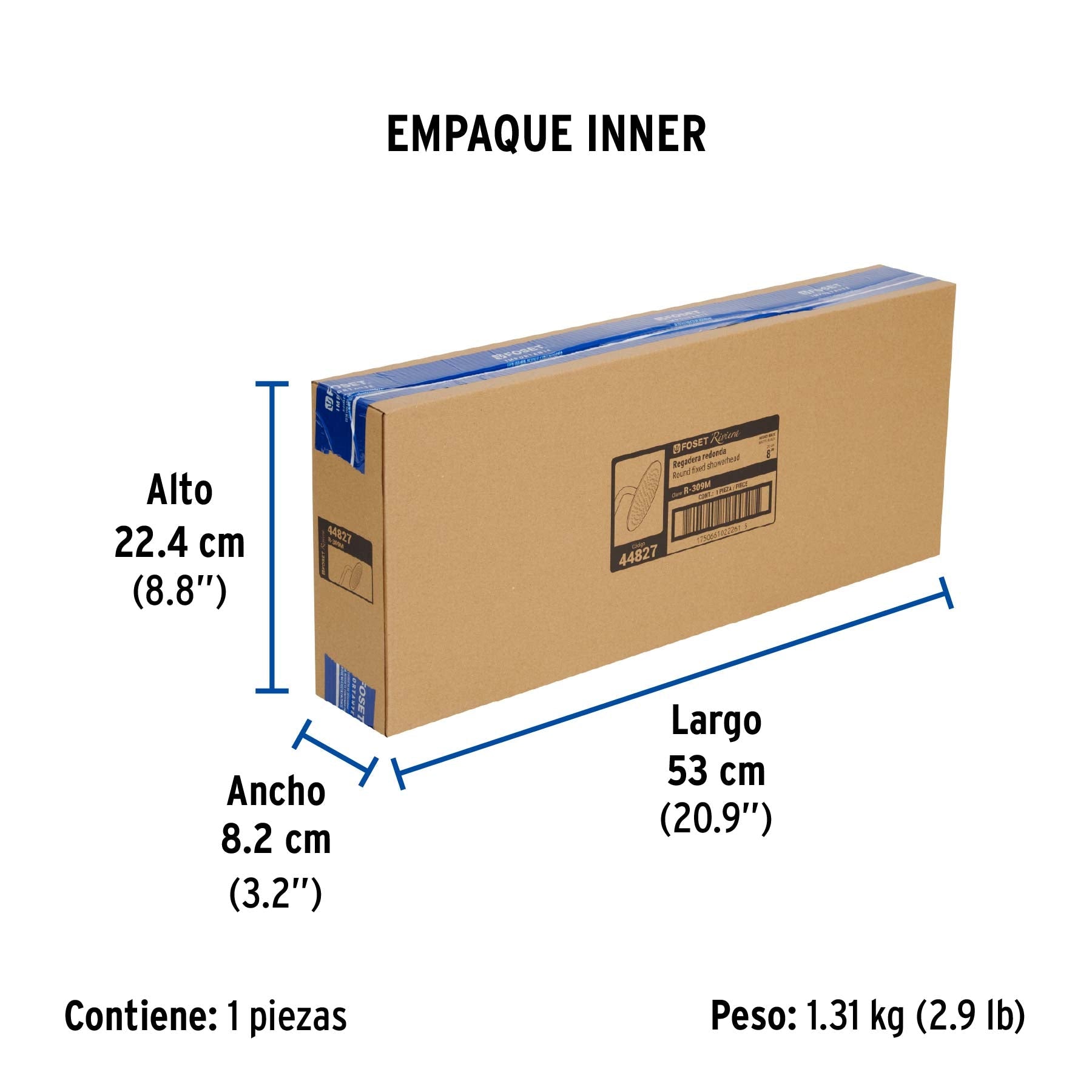 Regadera plato redondo 8" con brazo, negro, FOSET RIVIERA - Empaque