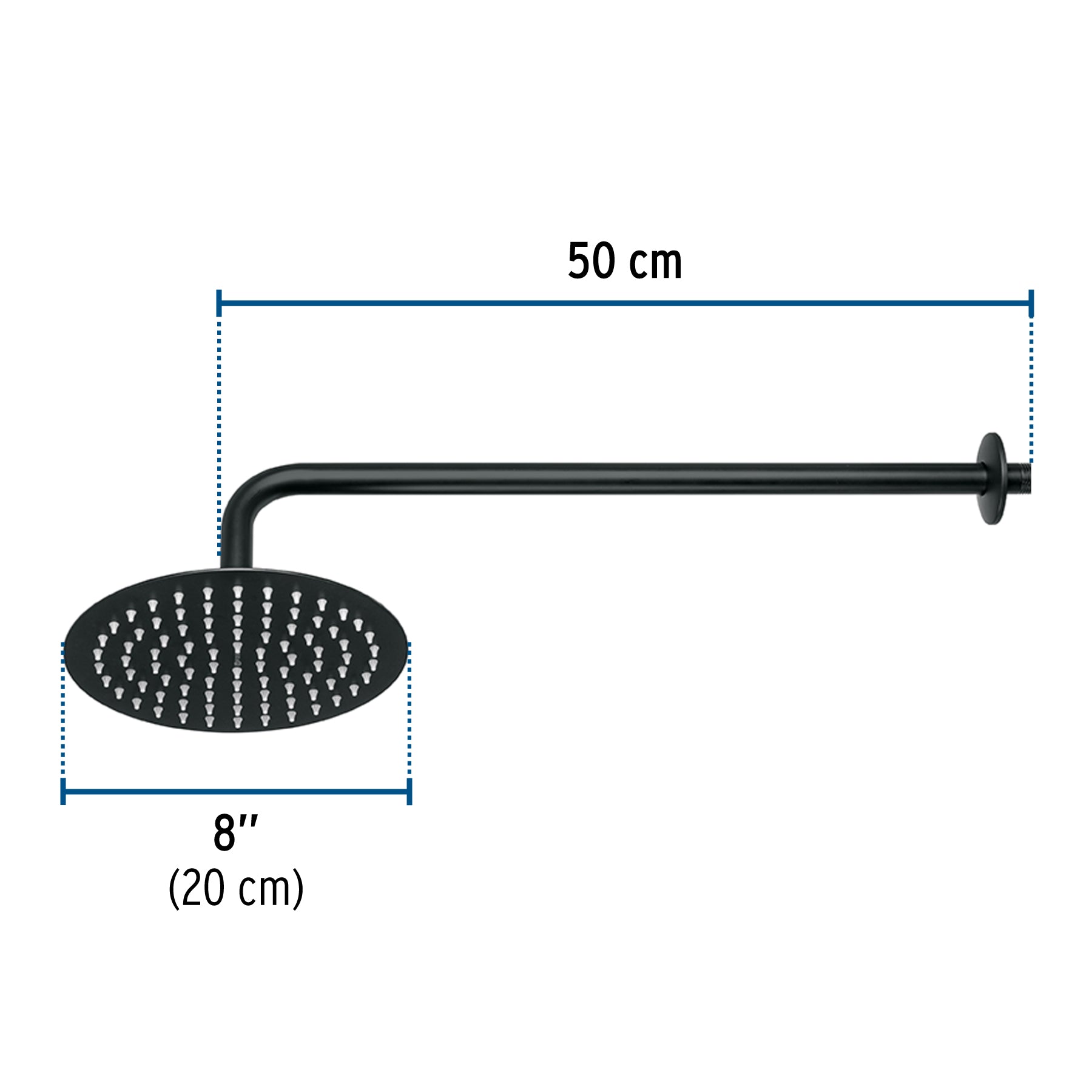 Regadera plato redondo 8" con brazo, negro, FOSET RIVIERA