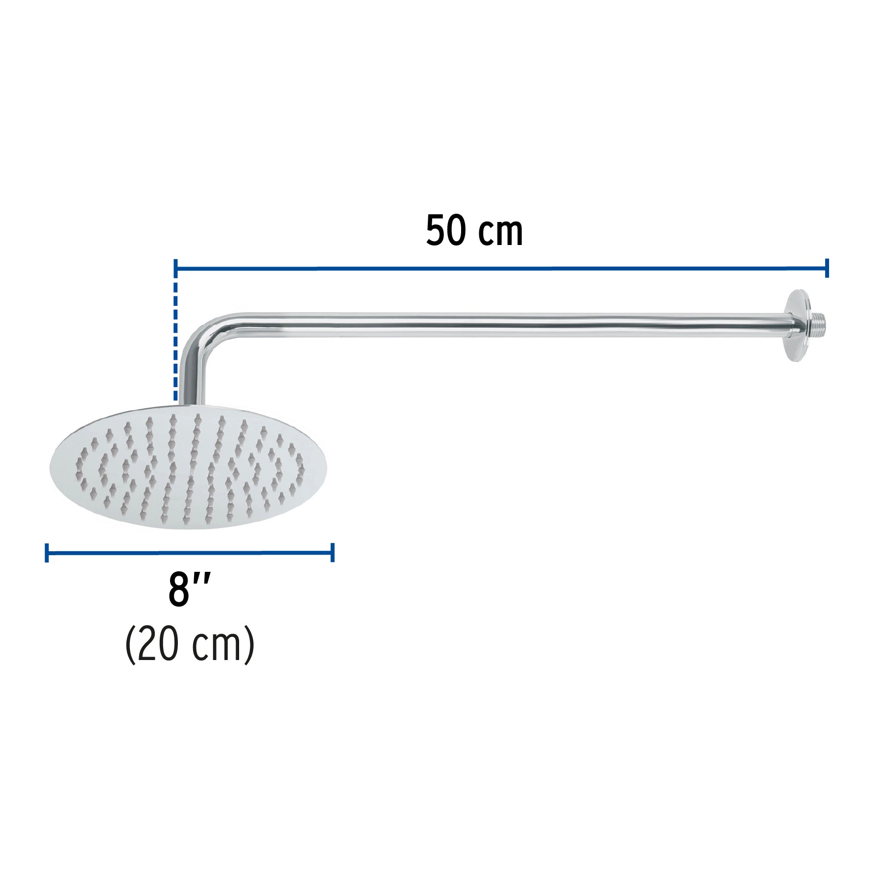 Regadera plato redondo 8" con brazo, cromo, FOSET RIVIERA