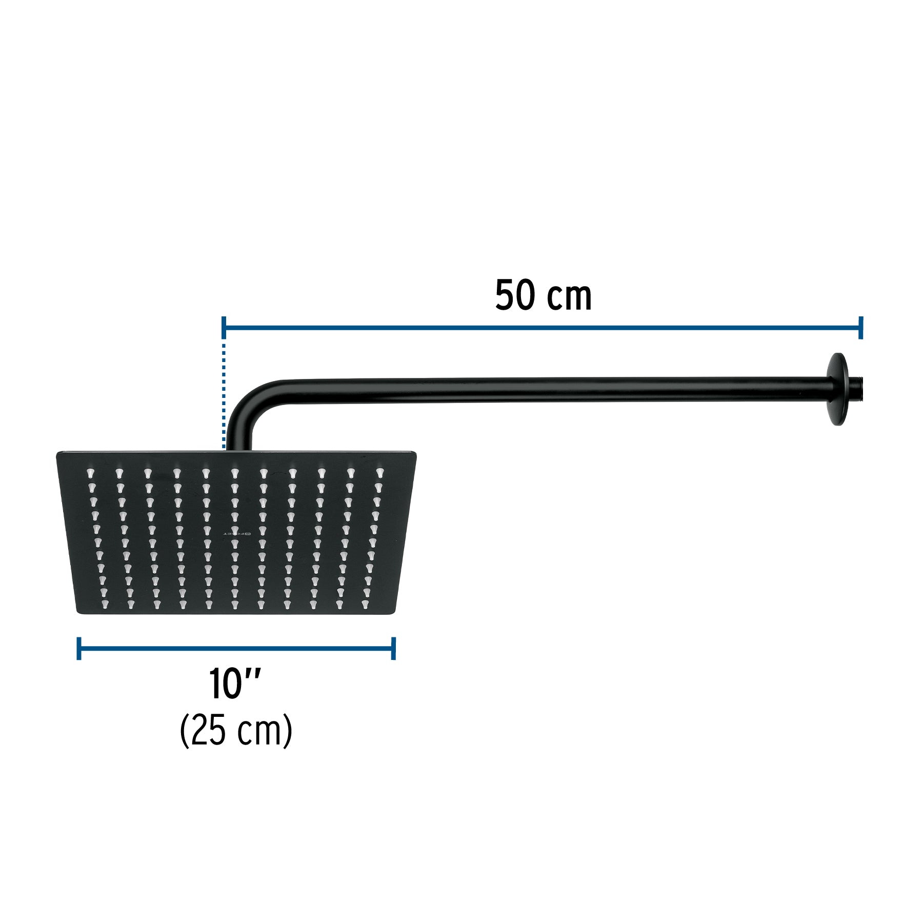 Regadera plato cuadrado 10" con brazo, negro, FOSET RIVIERA