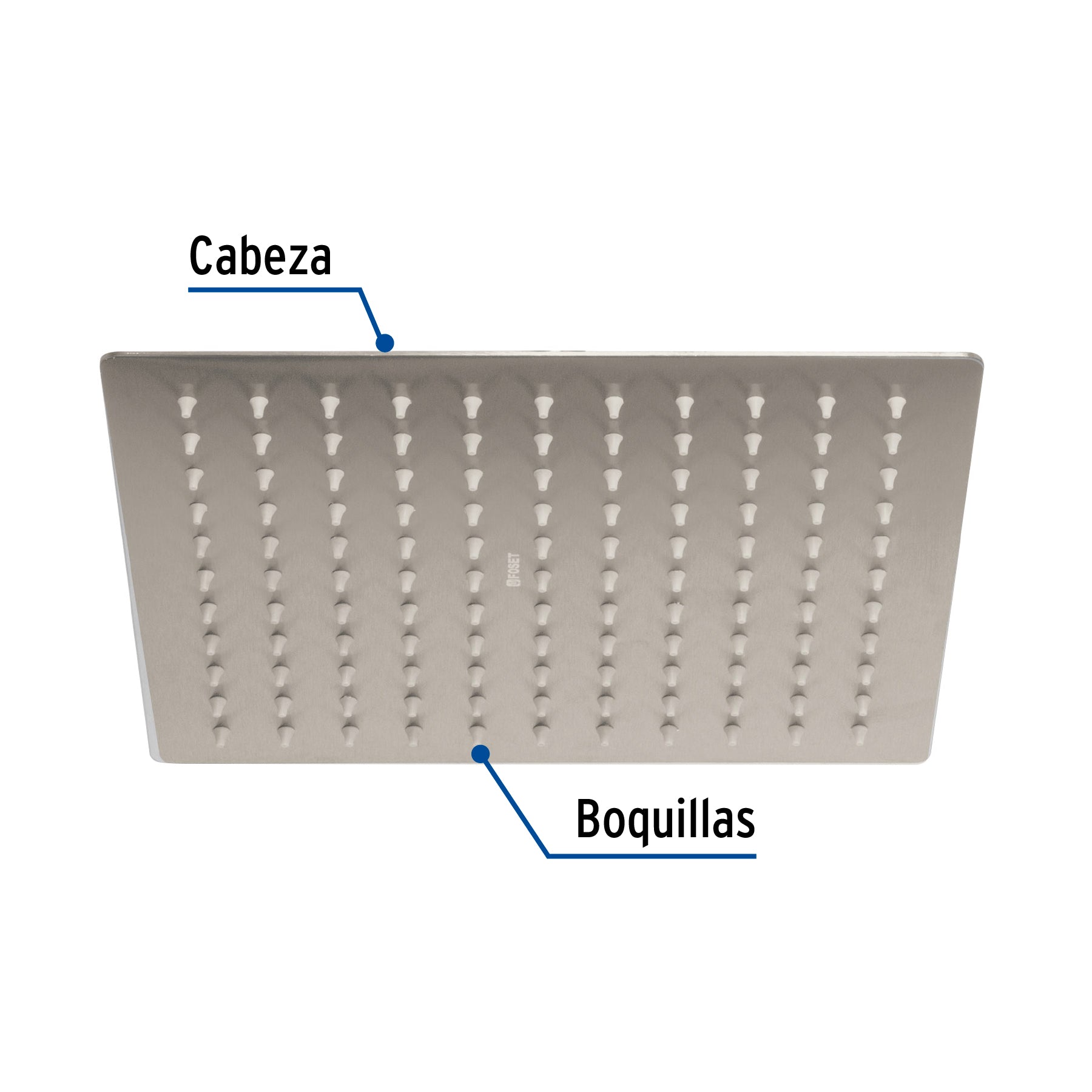 Regadera plato cuadrado 10" sin brazo, satín, FOSET RIVIERA