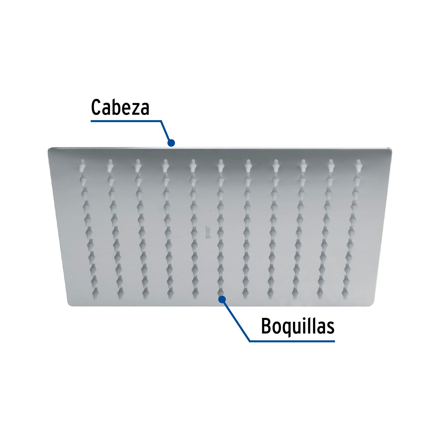 Regadera plato cuadrado 10" sin brazo, cromo, FOSET RIVIERA