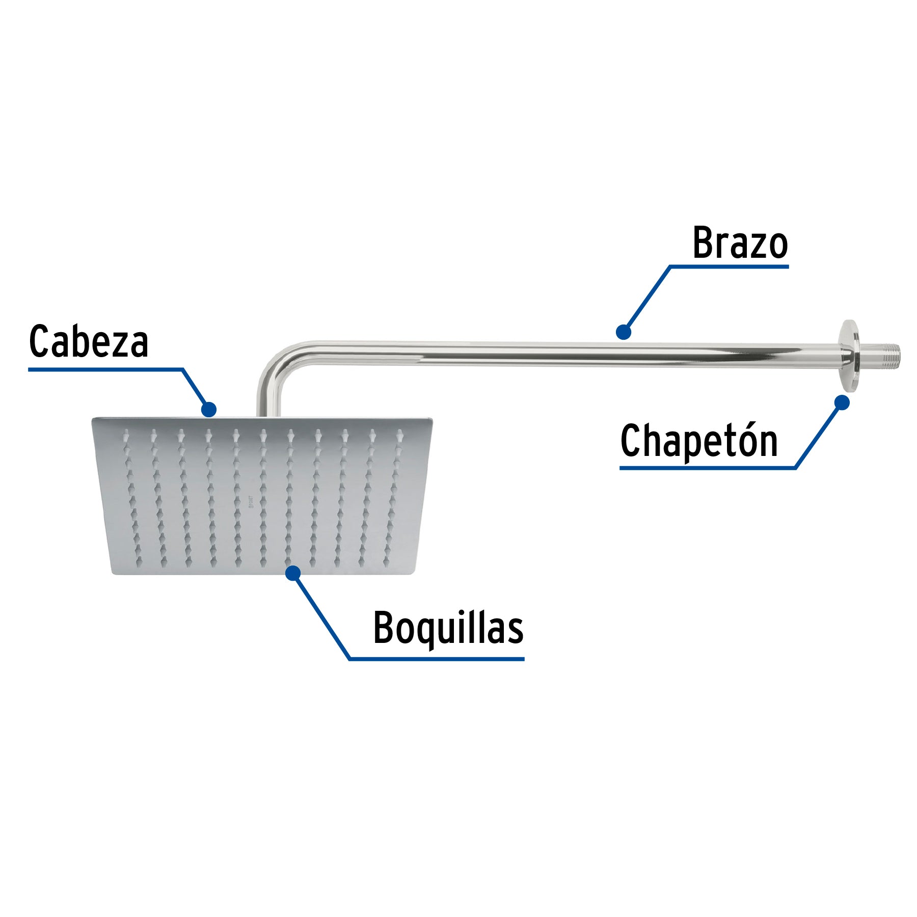 Regadera plato cuadrado 10" con brazo, cromo, FOSET RIVIERA