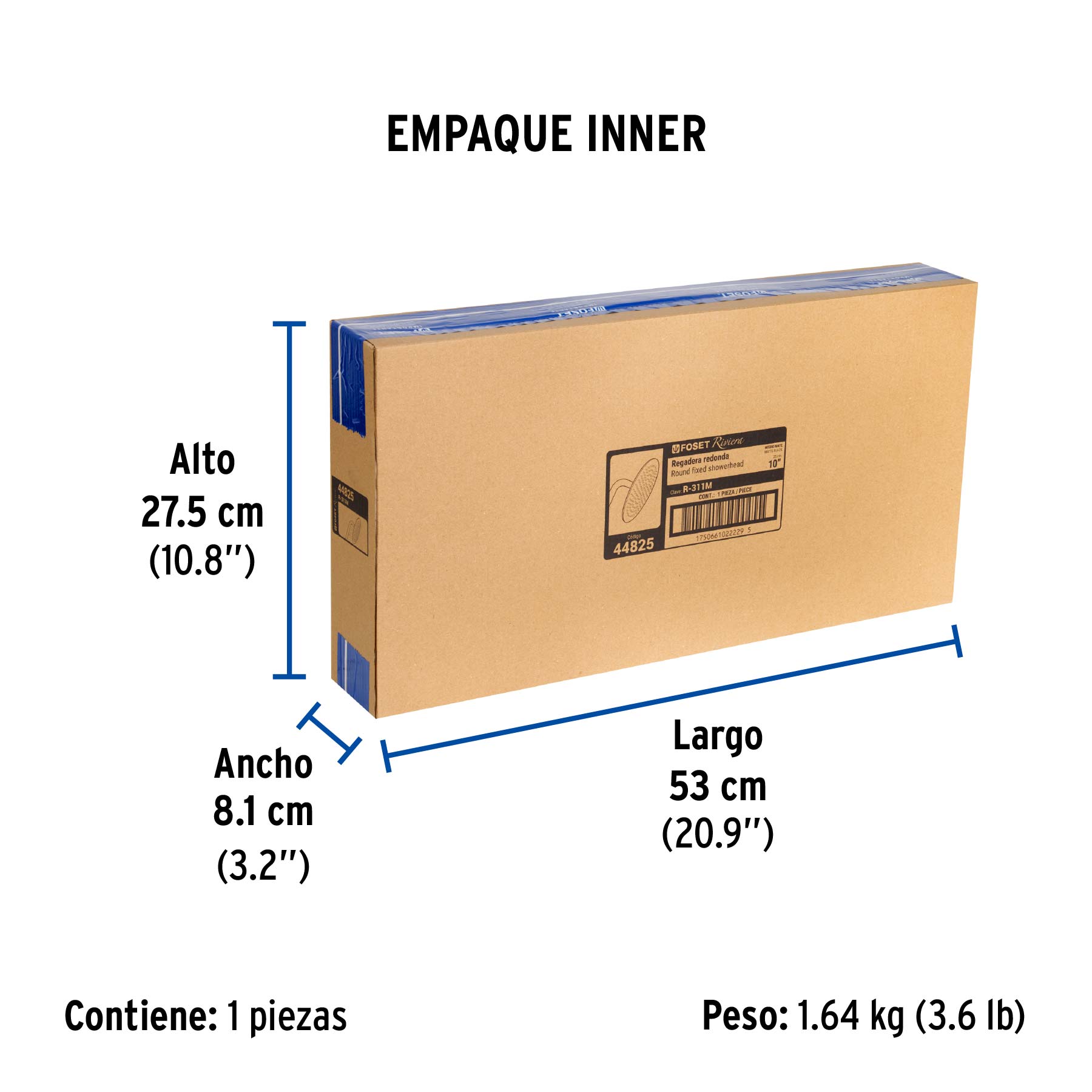Regadera plato redondo 10" con brazo, negro, FOSET RIVIERA - Empaque