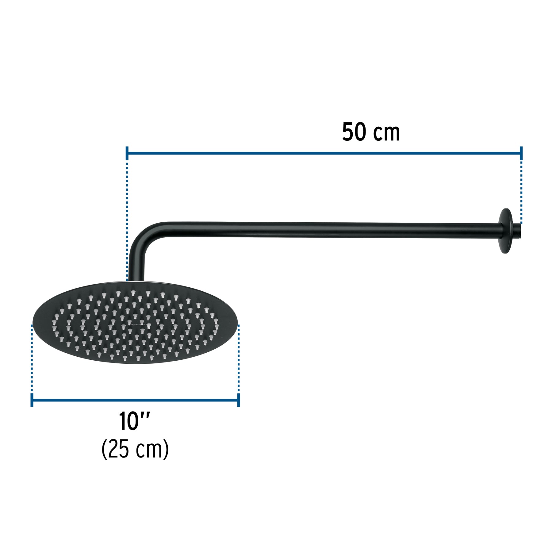 Regadera plato redondo 10" con brazo, negro, FOSET RIVIERA