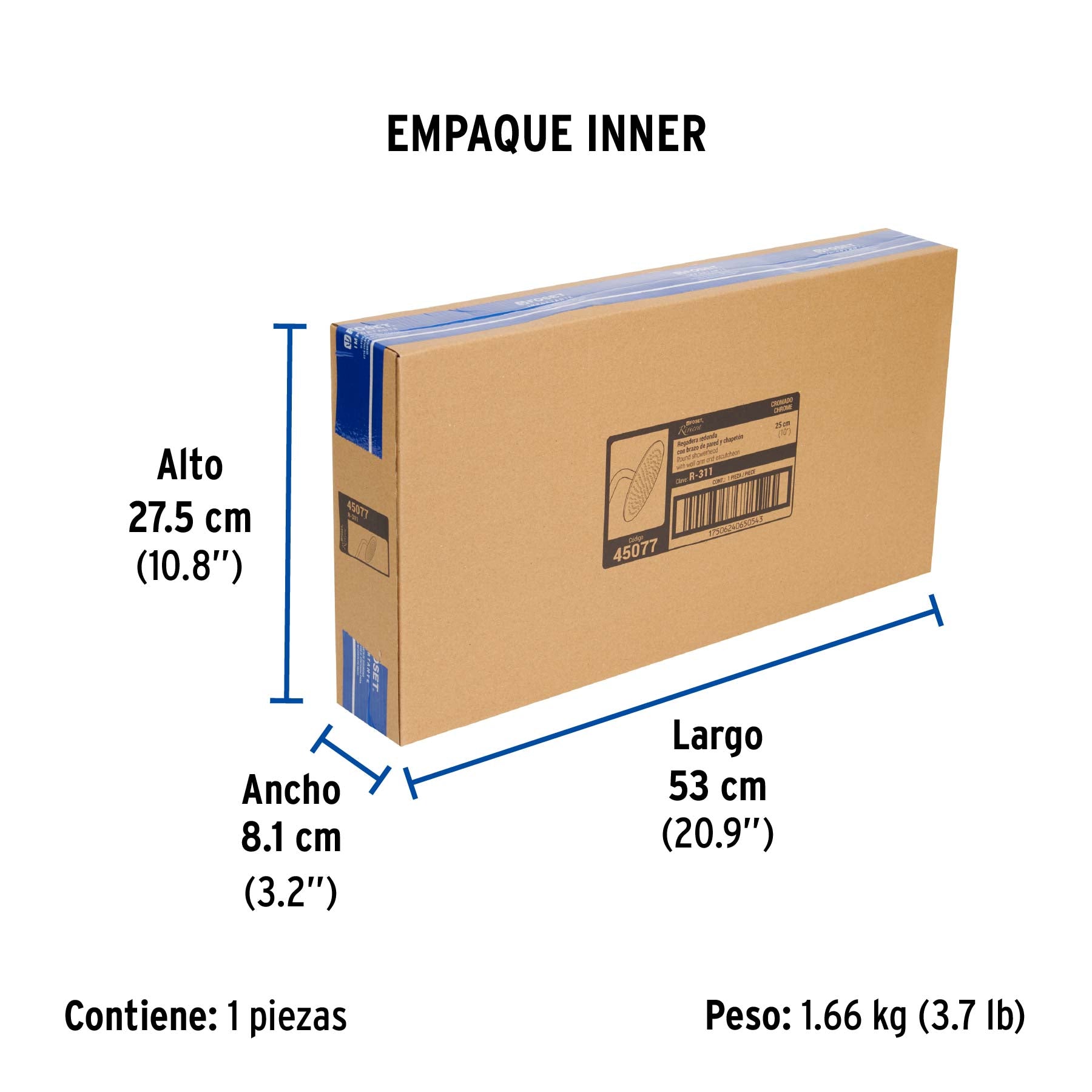 Regadera plato redondo 10" con brazo, cromo, FOSET RIVIERA - Empaque