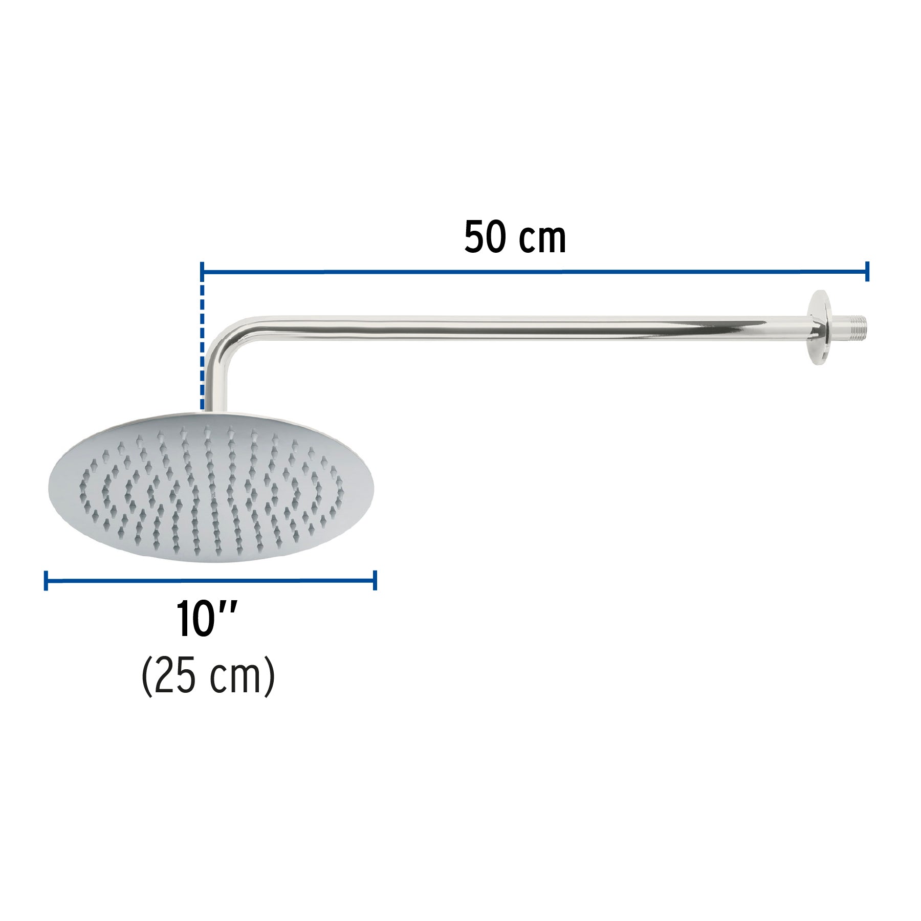 Regadera plato redondo 10" con brazo, cromo, FOSET RIVIERA