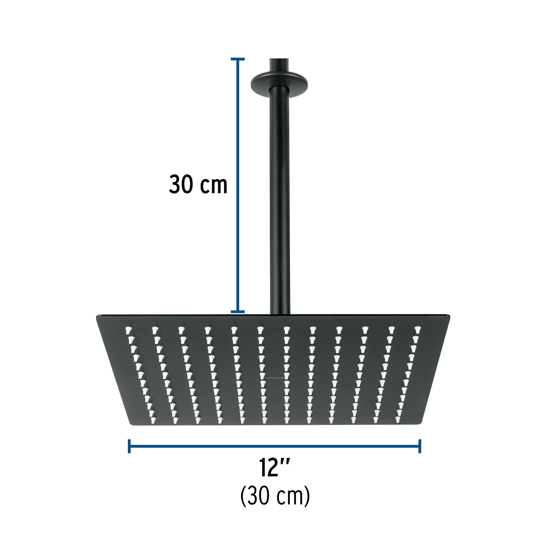 Regadera plato cuadrado 12" con brazo, negro, FOSET RIVIERA