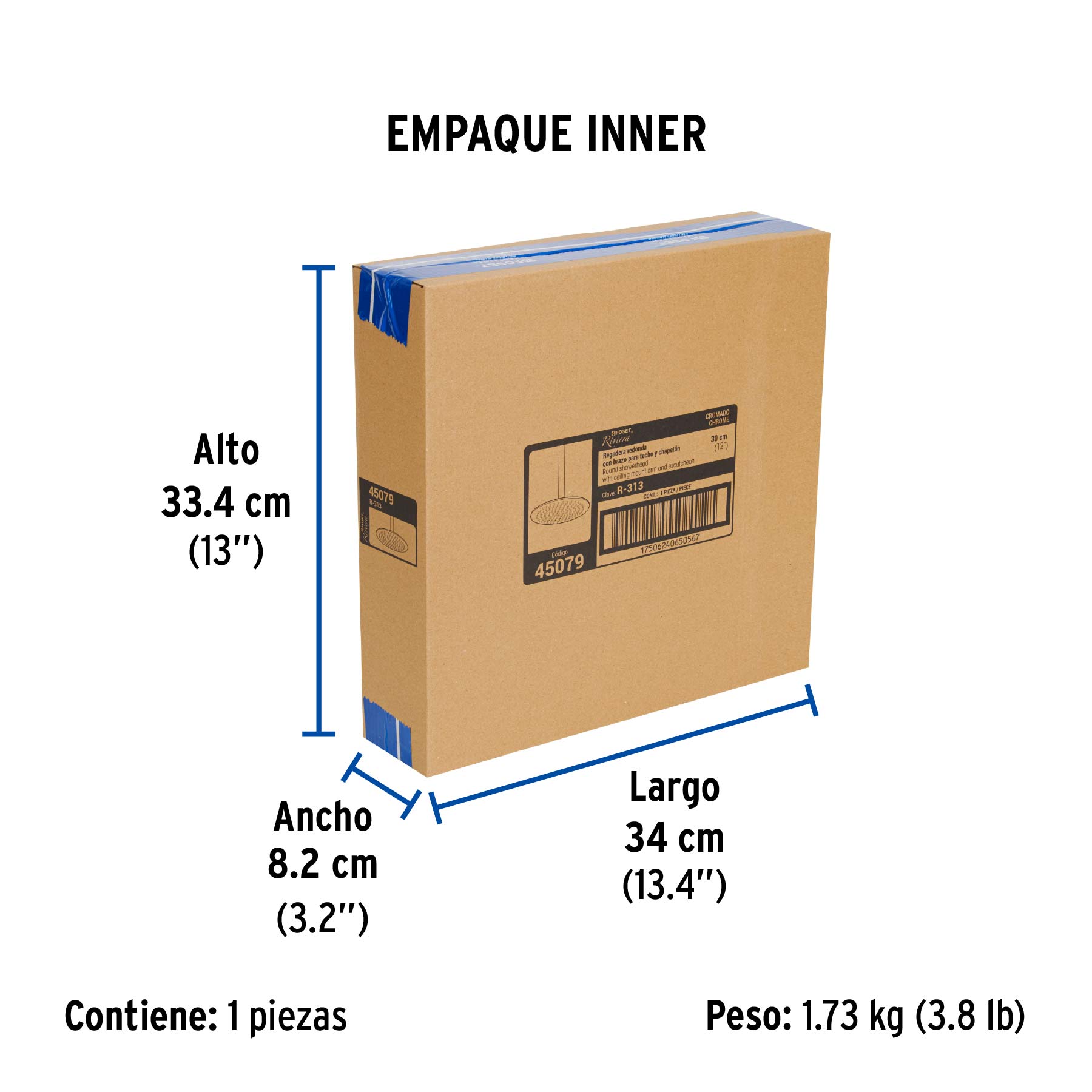 Regadera plato redondo 12" con brazo, cromo, FOSET RIVIERA - Empaque