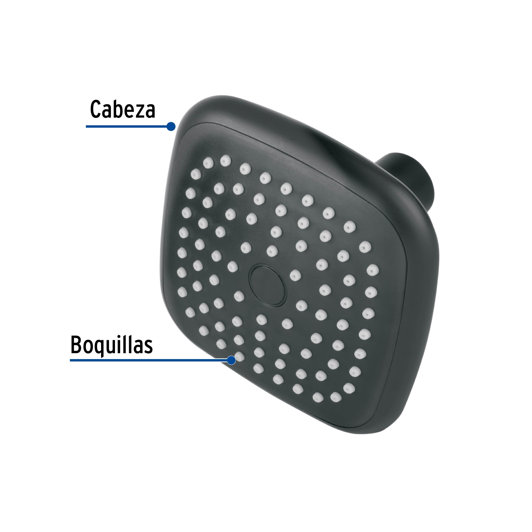 Regadera cuadrada de ABS 3-3/4" sin brazo, negro, BASIC
